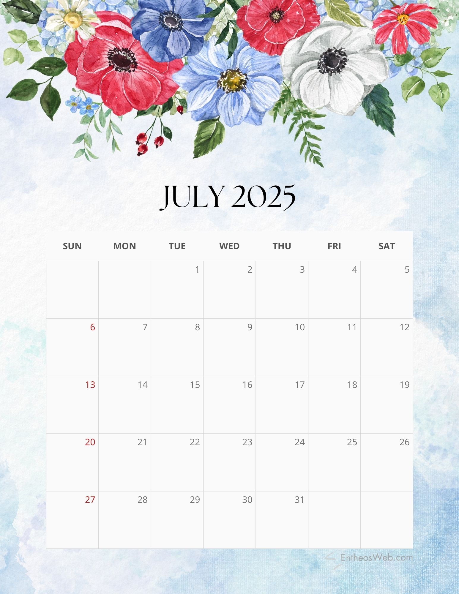 Printable 2025-26 Calendar Flourishes Flowers