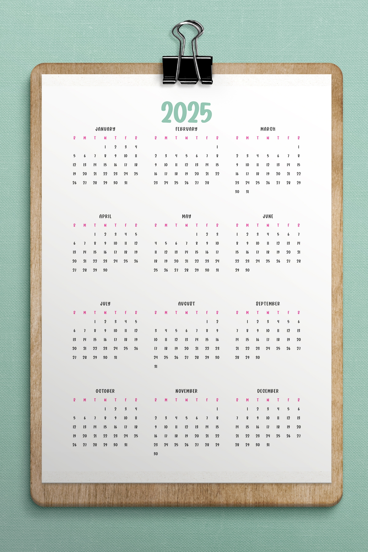 2025 Calendar At A Glance Free Printable