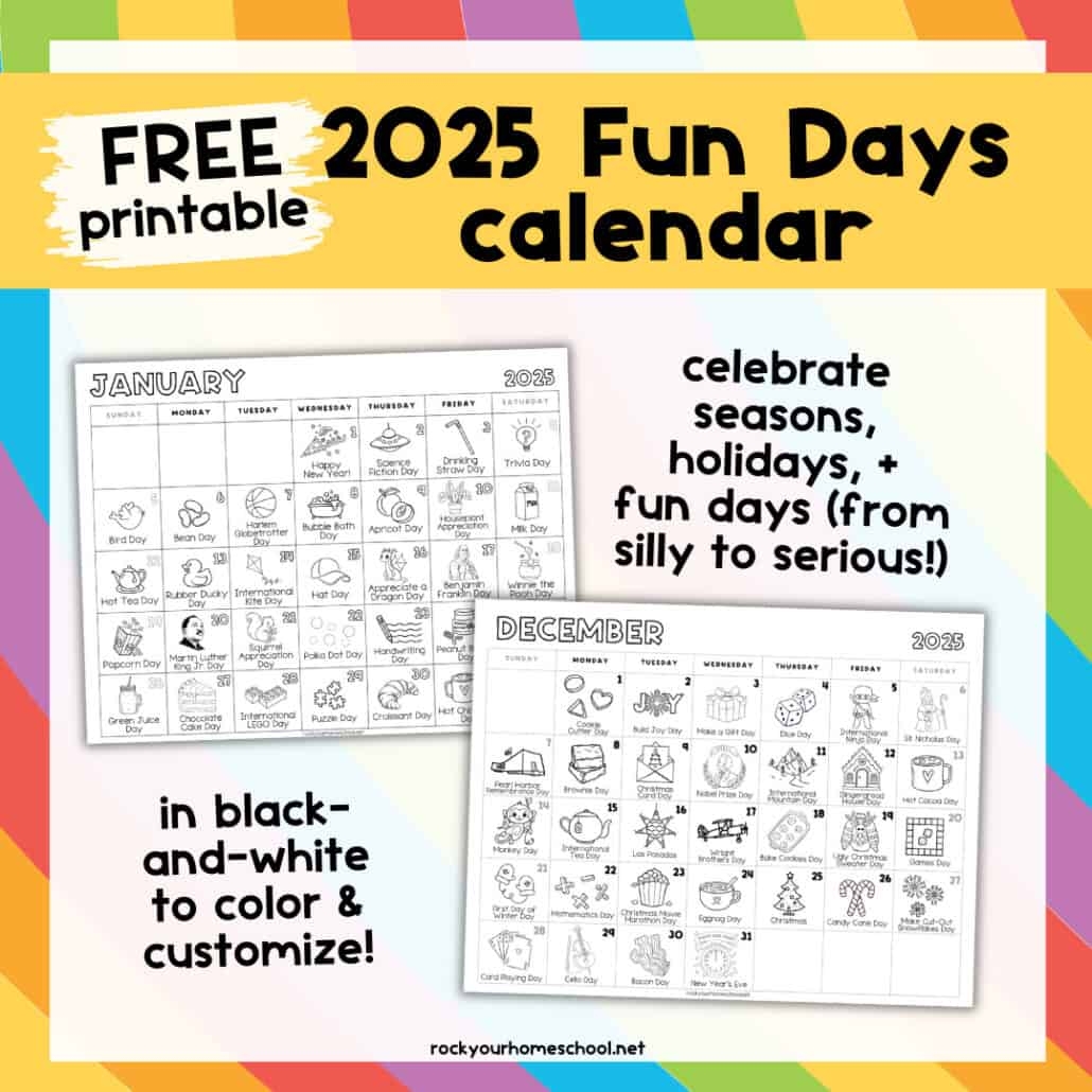 2025 fun days calendar rock your homeschool