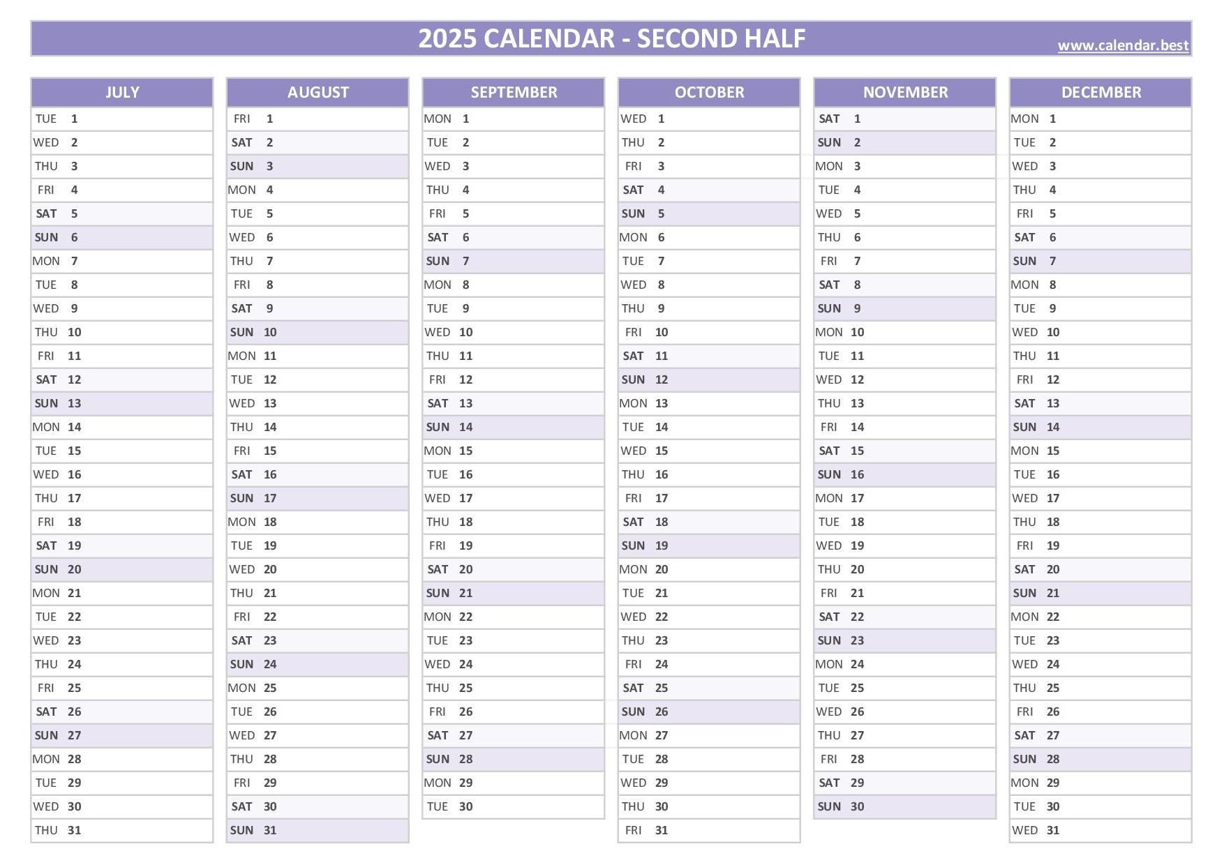 2025 half year calendar to print 2025 half year calendar to print