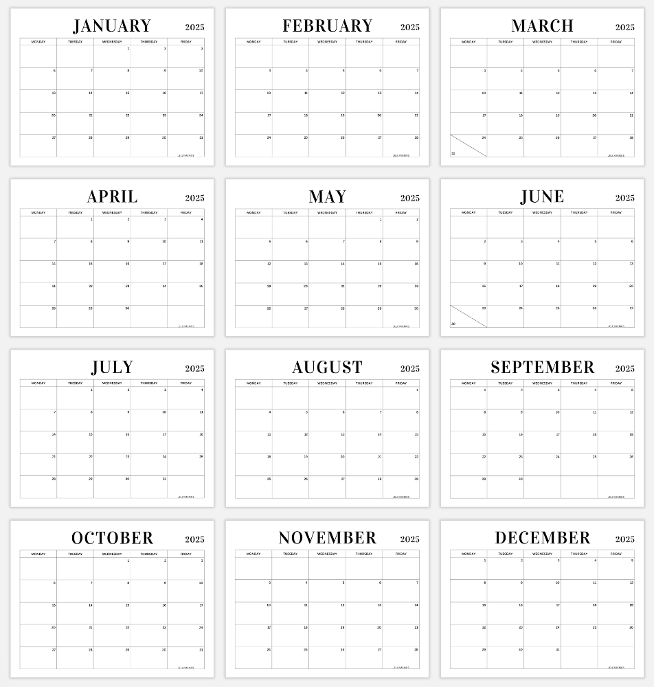 2025 monday to friday calendar printables cute free jellymemos