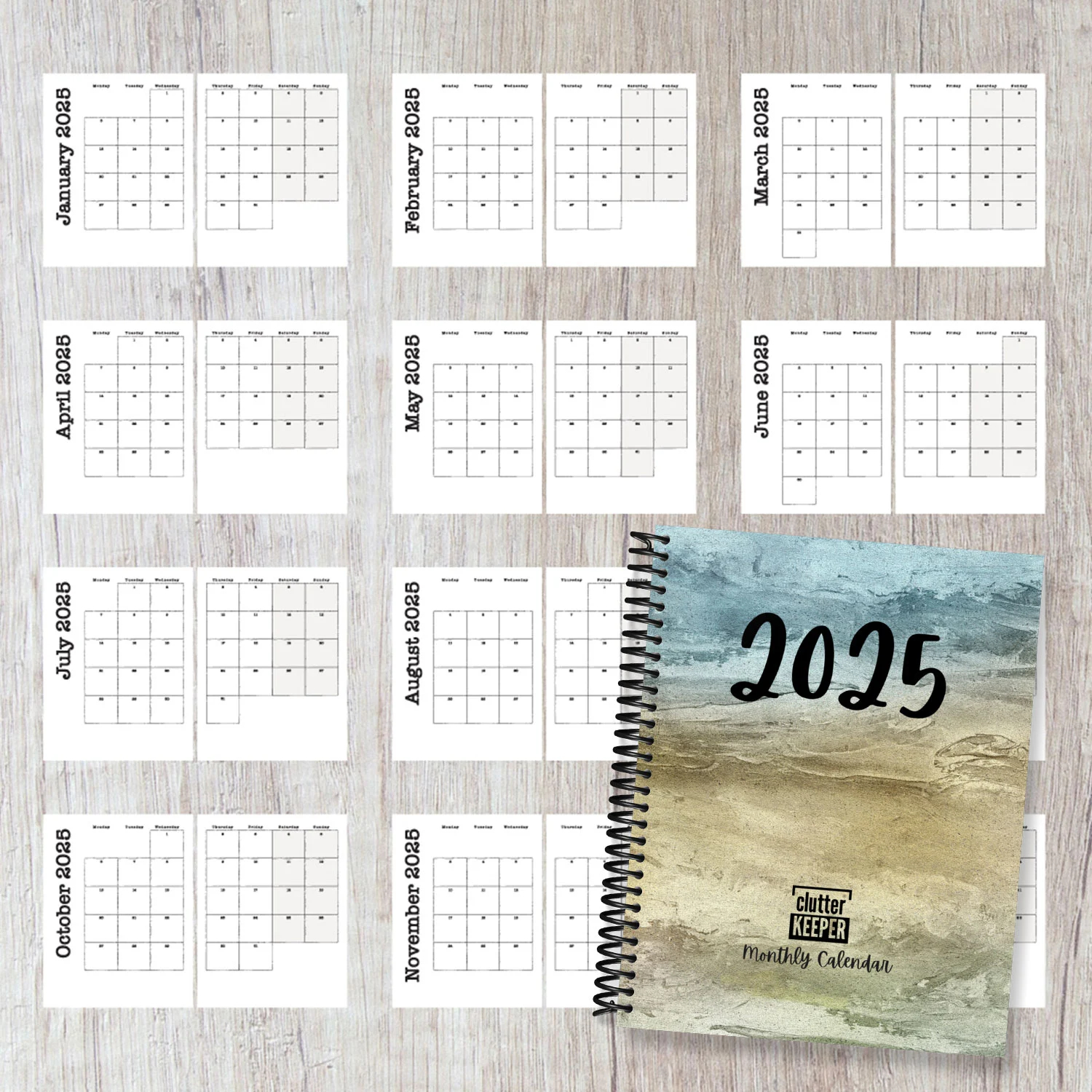 2025 monthly calendar by clutter keeper