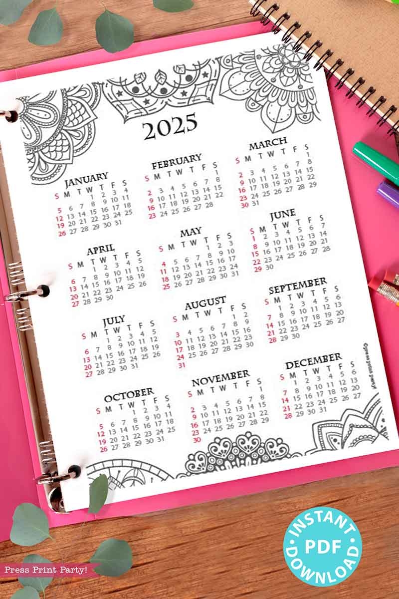 2025 Full Year Calendar On One Page Printable 2025 Full Year Calendar On One Page Printable