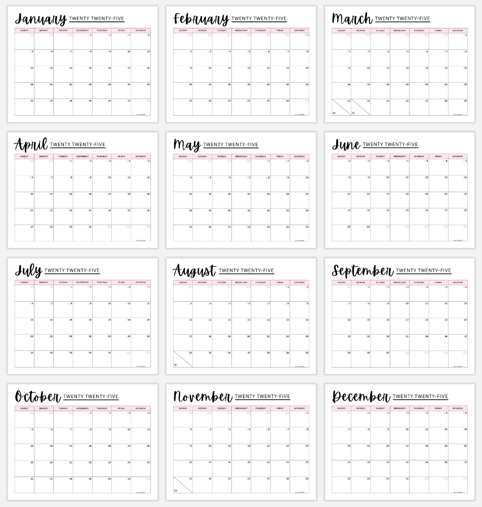 2025 pink calendar printable cute free jellymemos