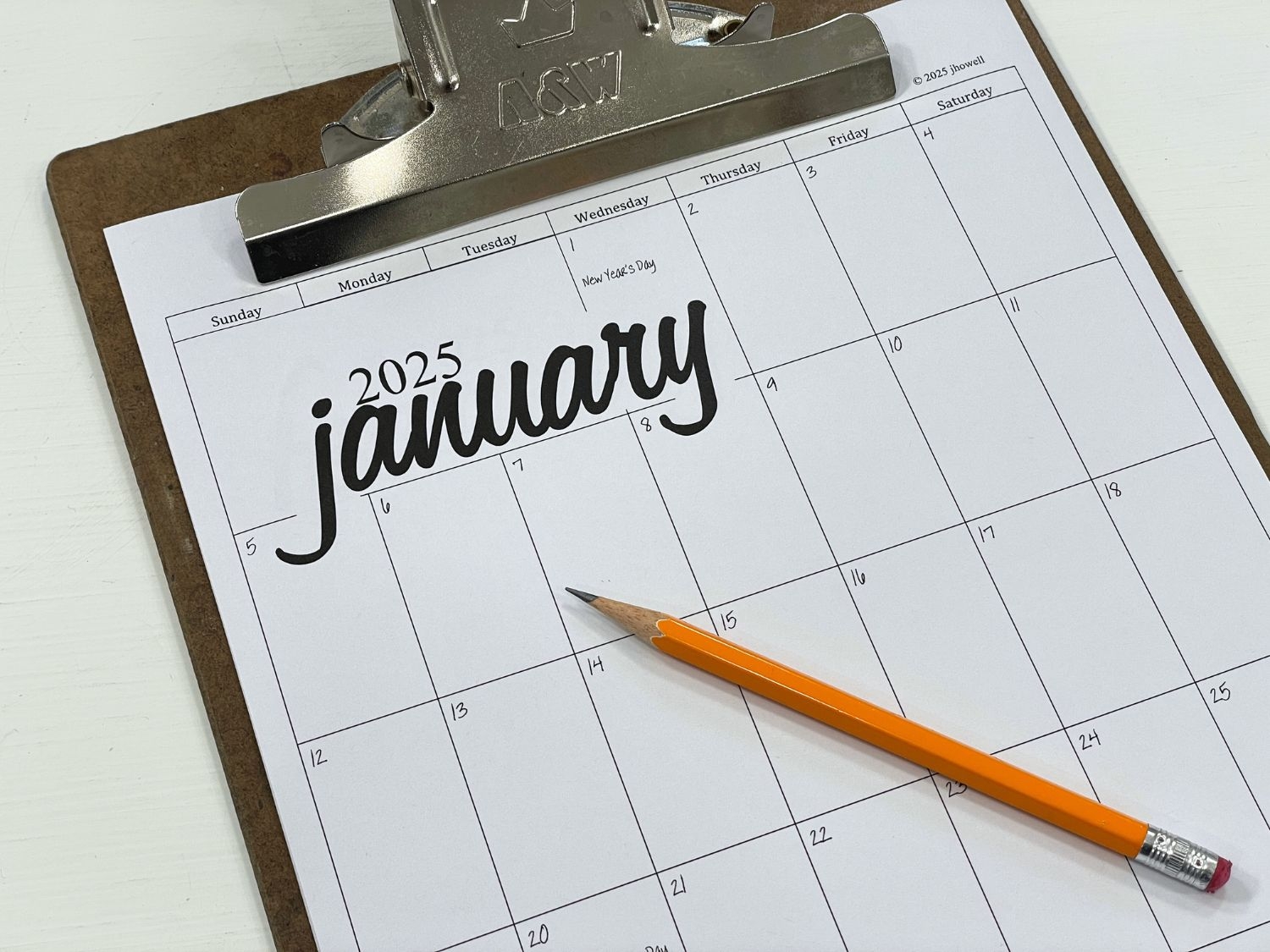 2025 Printable CLIPBOARD CALENDAR PDF File You Make It Simple