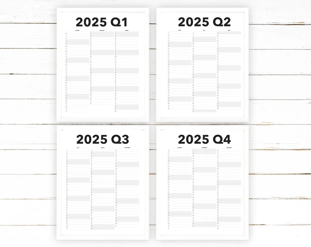 2025 Quarterly Calendar Printable Blank Dated Quarterly Year View Extra Large Wall Calendar Digital Printable Etsy