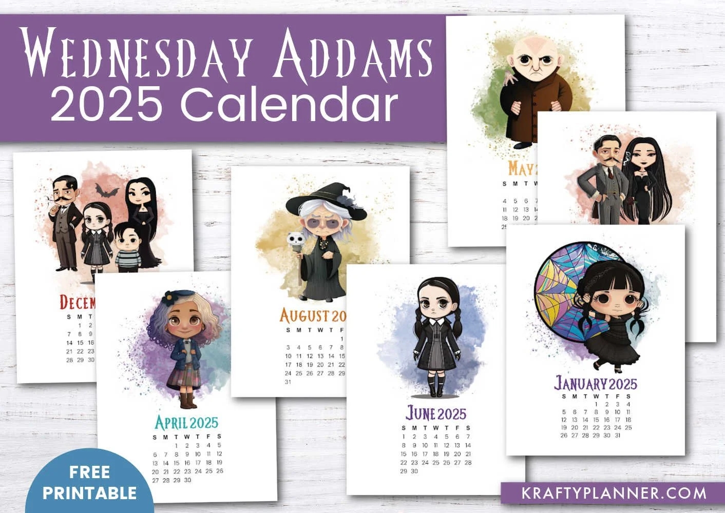 2025 Wednesday Addams Printable Calendar Krafty Planner 2025 Wednesday Addams Printable Calendar Krafty Planner