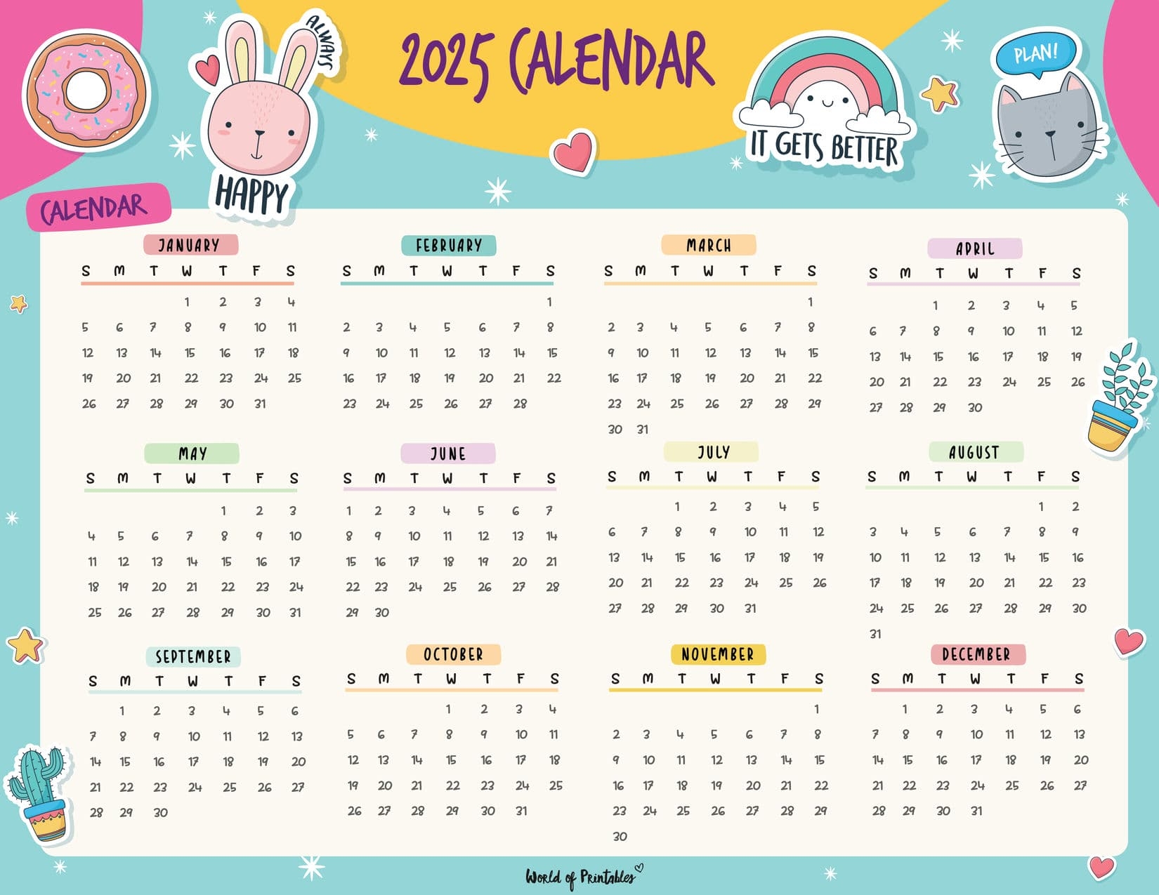2025 year calendars 70 best printables world of printables