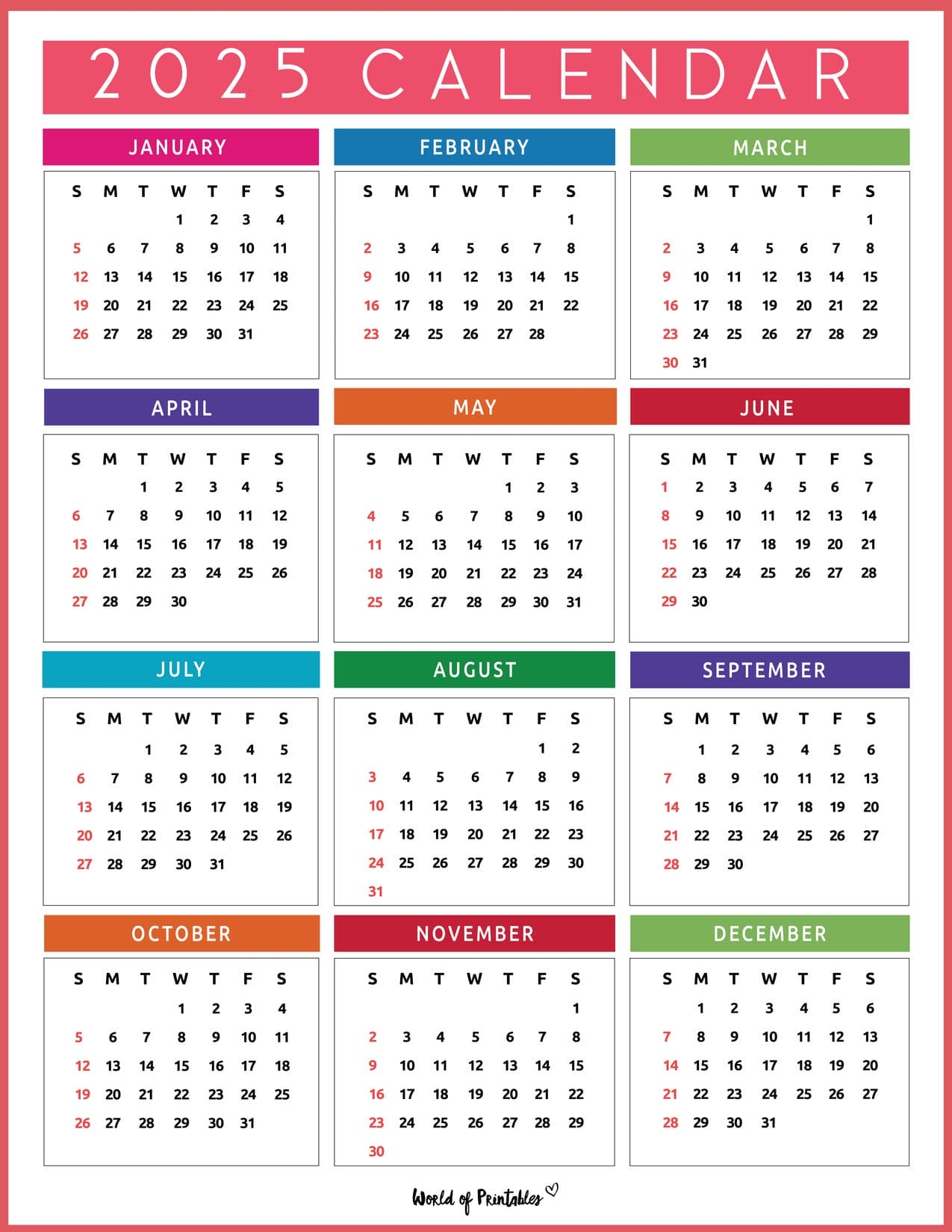 2025 year calendars 70 best printables world of printables