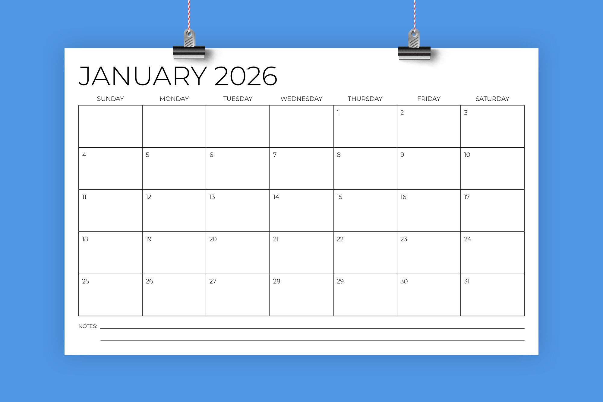 Free Printable Blank Calendar 2026 Template Free Printable Blank Calendar 2026 Template