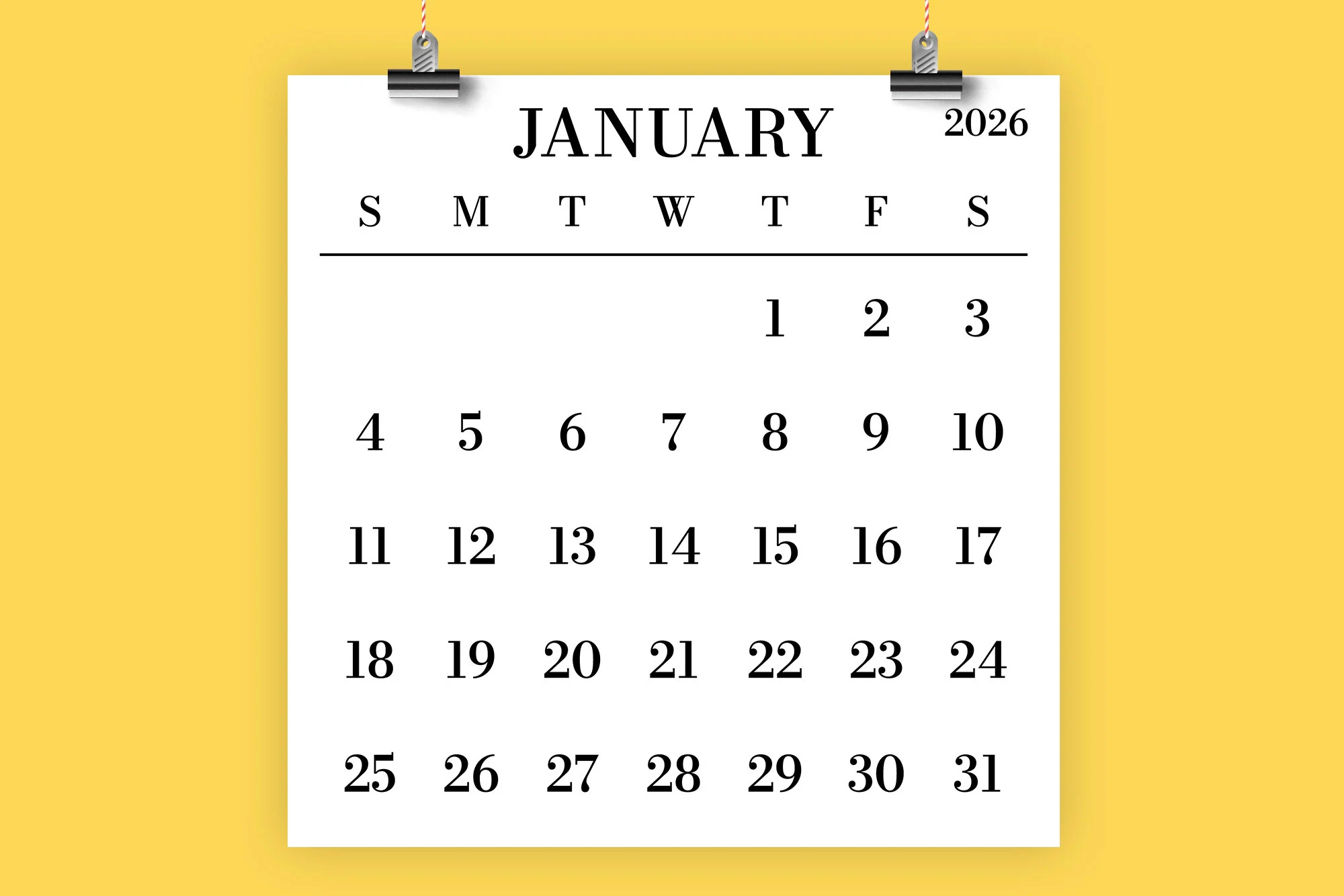 2026 Large Number Square Calendar INSTANT DOWNLOAD Simple Monthly Printable Minimal Desk Calender Prints Up To 12 X 12 Inches Etsy