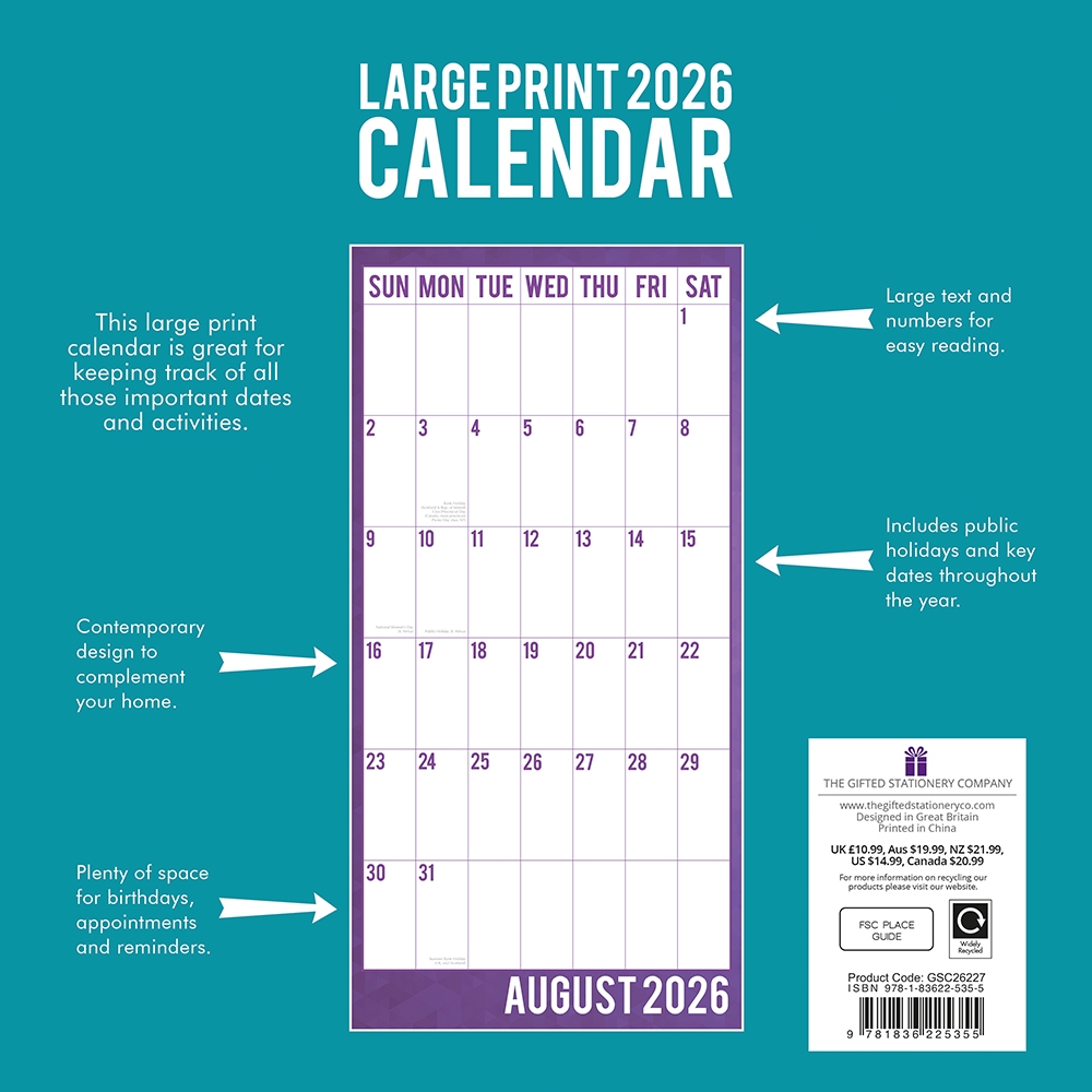 2026 Square Wall Calendar Large Print Calendar Wholesale Stationery
