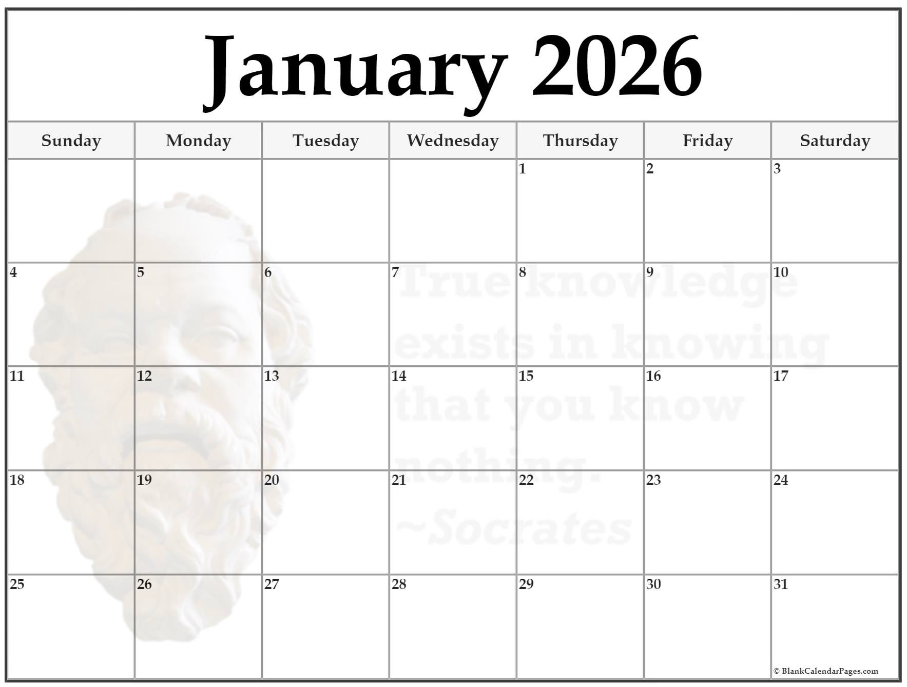 Printable Calendar January February 2026