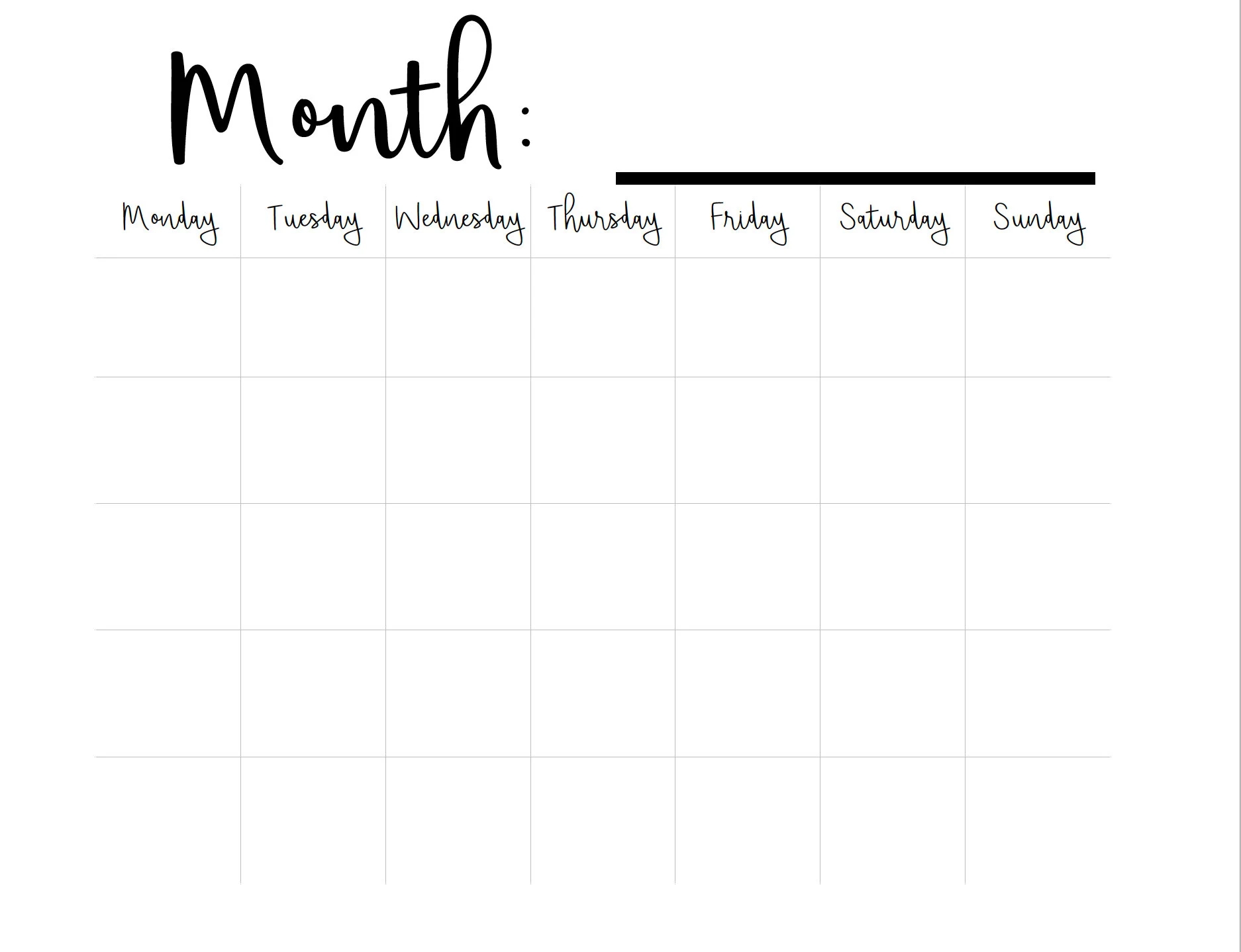30 Day Blank Calendar Etsy