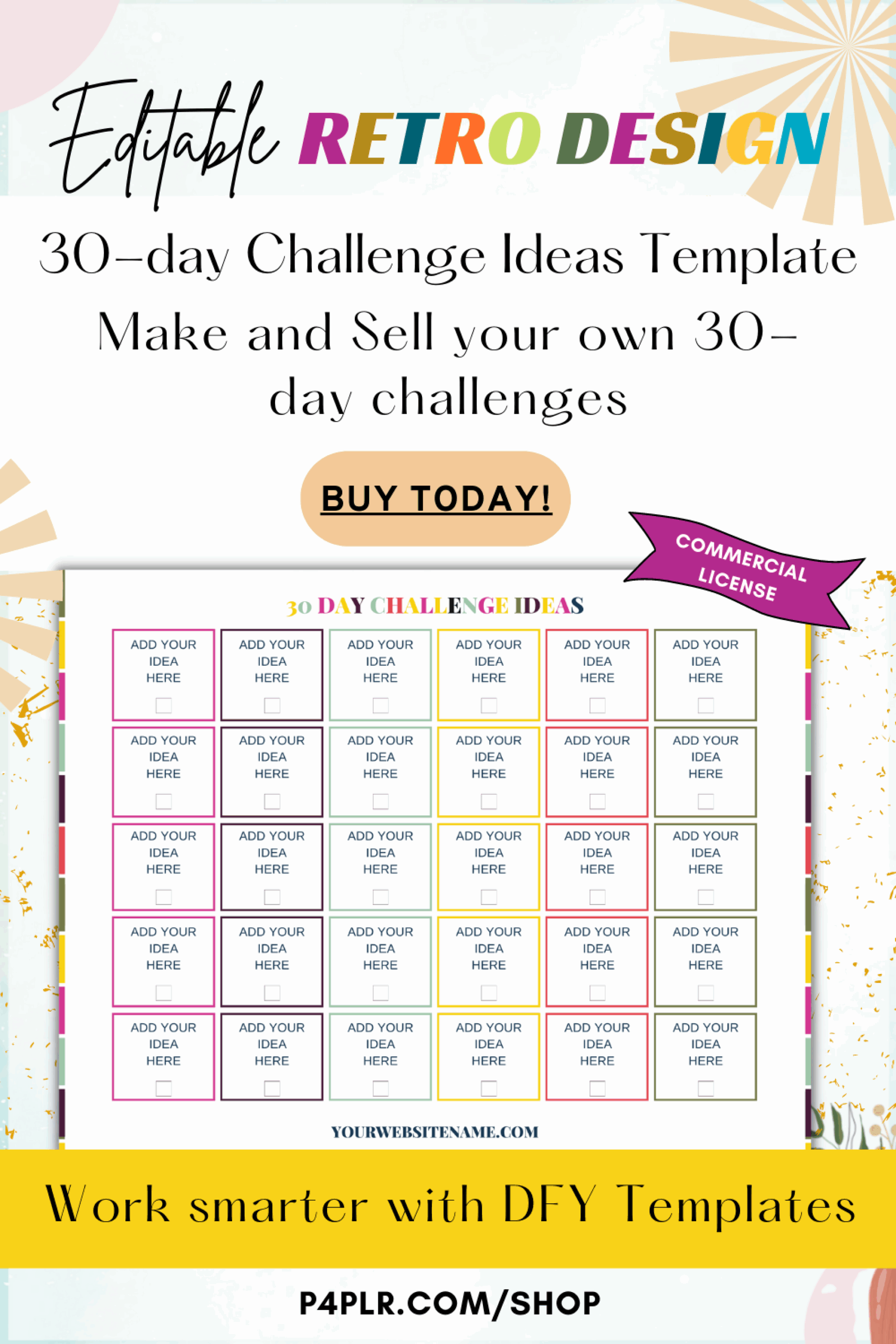 30 Day Challenge Calendar Template In Retro Design PLR Printable P4 PLR