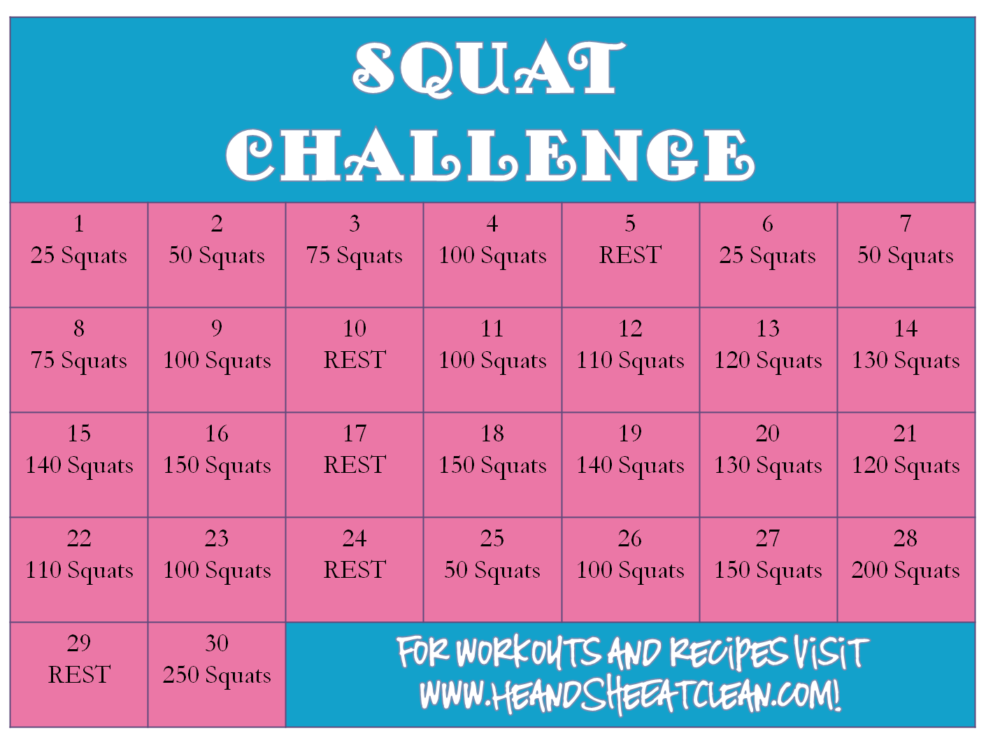 Printable Squat Challenge Calendar