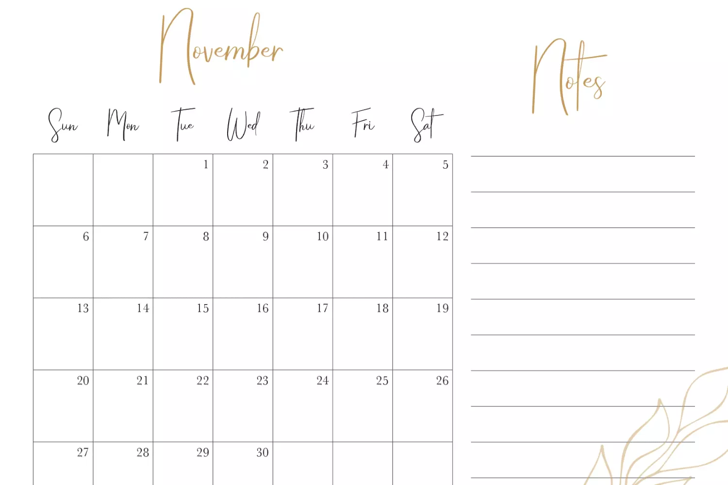 40 Best Printable November Calendar Designs For 2022