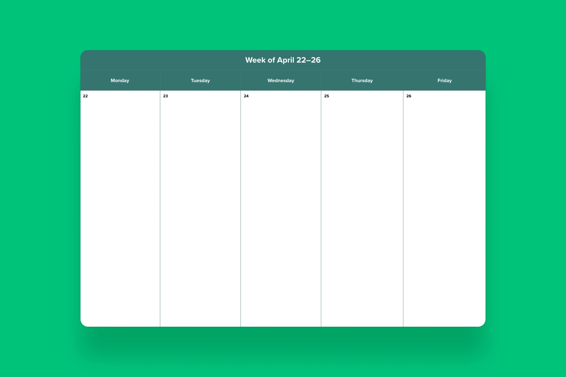 5 day Week Calendar Template Mural