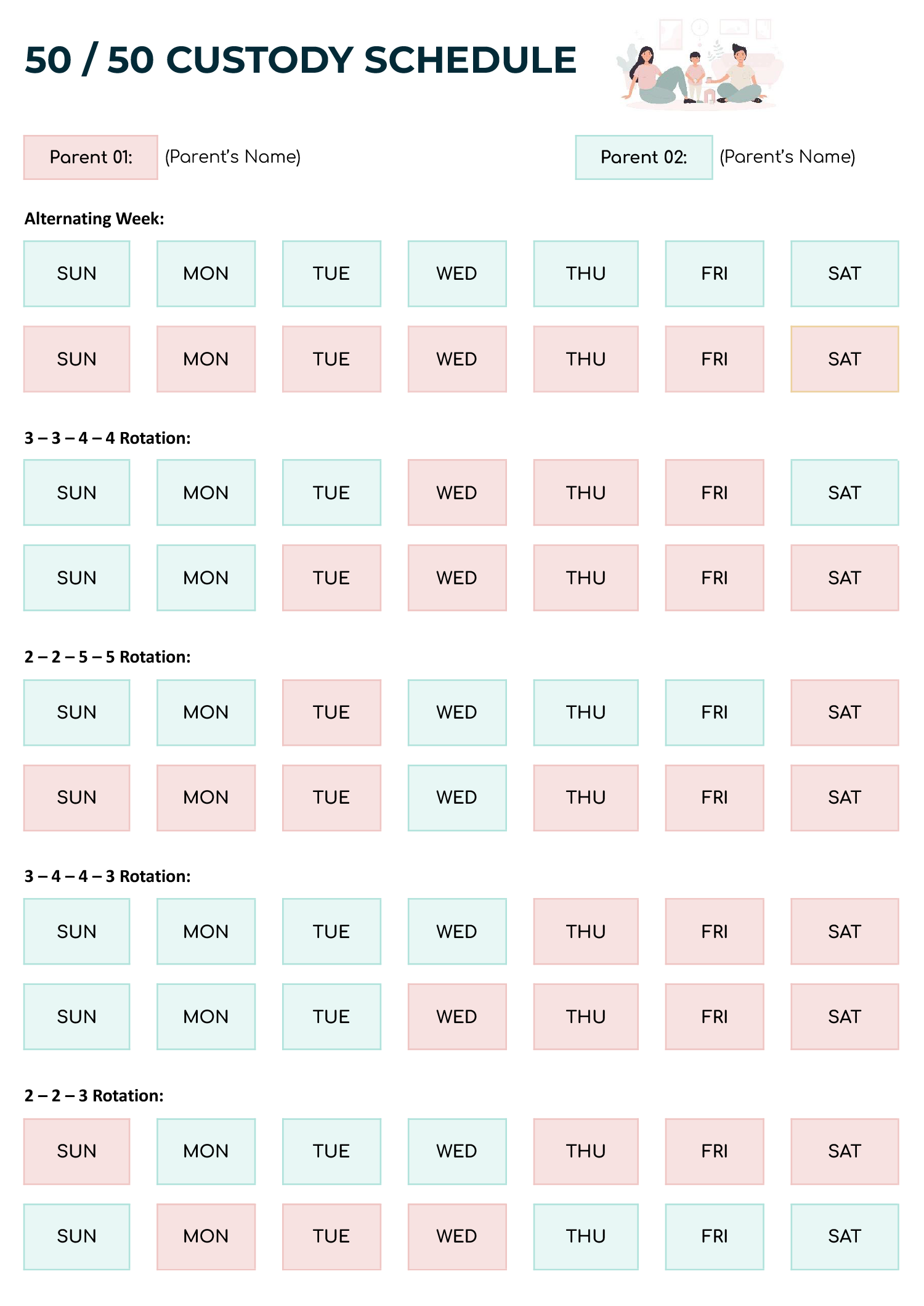 50 50 Custody Schedule Template Google Docs Word Highfile