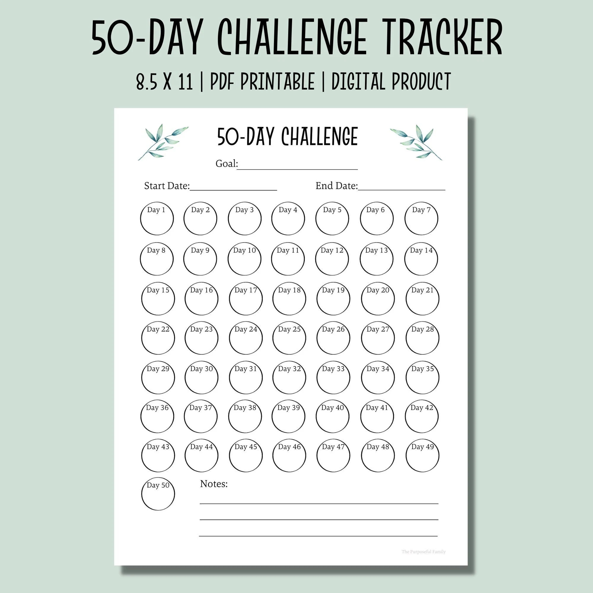 50 Day Challenge Tracker Printable Printable Habit Tracker 50 Day Goal Tracker Digital Download Etsy