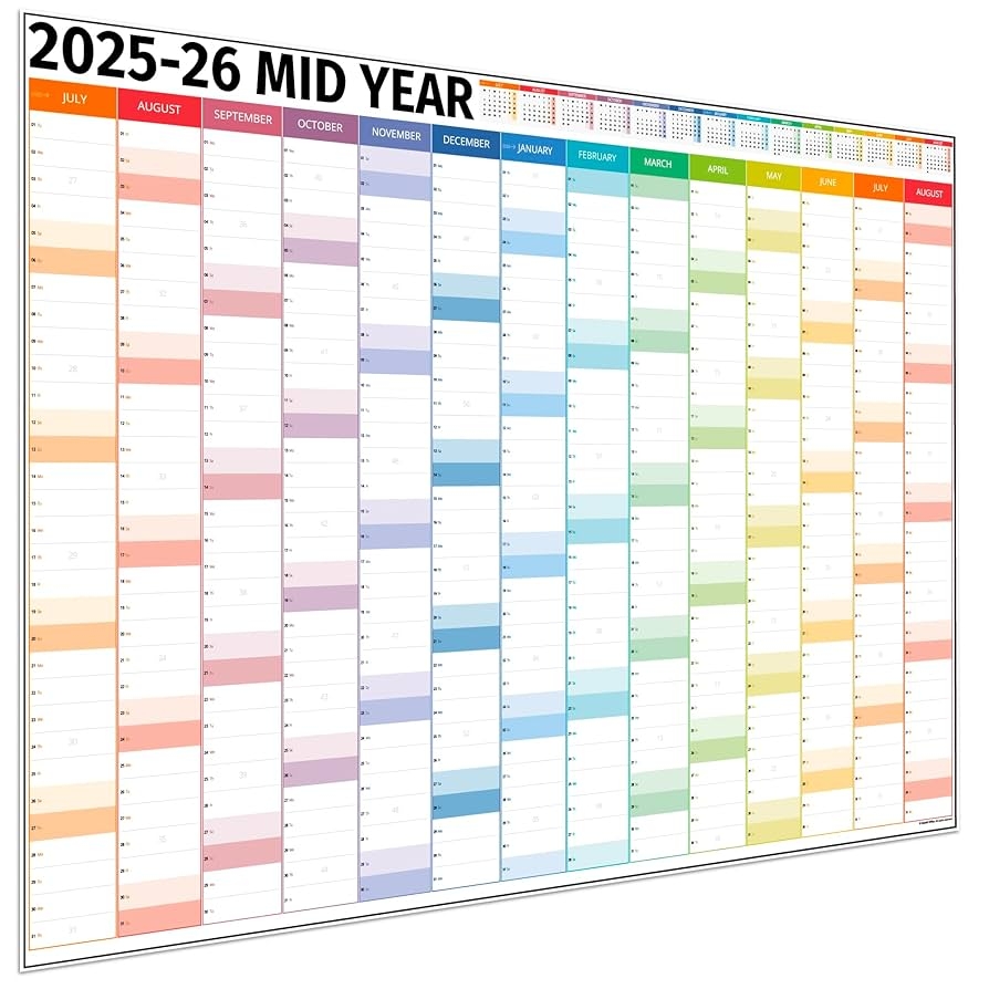 Academic Wall Planner 2025 2026 A1 Dry Erase Mid Year Wall Planner 2025 2026 14 Month Office University School Teacher Calendar 25 26 Folded Columns Edition Amazon co uk Stationery Office Supplies