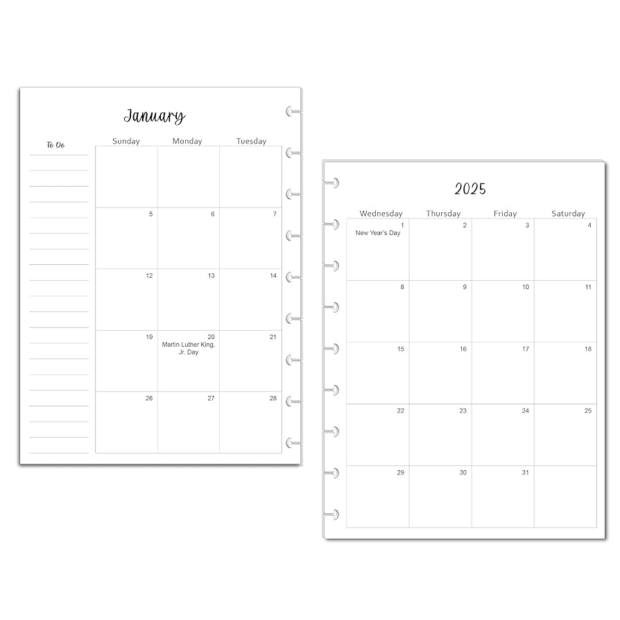 Amazon 2025 Monthly Planner Calendar Refills For 9 Disc Classic Happy Planners Loose Leaf Inserts 12 Month 9 Disc Planner 7x9 25 Size Monthly Calendar Refills Minimalist Office Products