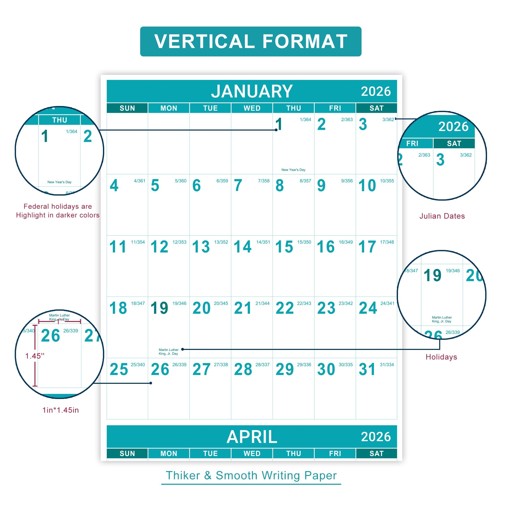 Amazon 2026 Calendar Yearly Wall Calendar 2026 Jan 2026 Dec 2026 34 3 X 22 8 open 2026 Wall Calendar With Thick Paper One Page For Organizing Vertical Round Stickers Green Office Products