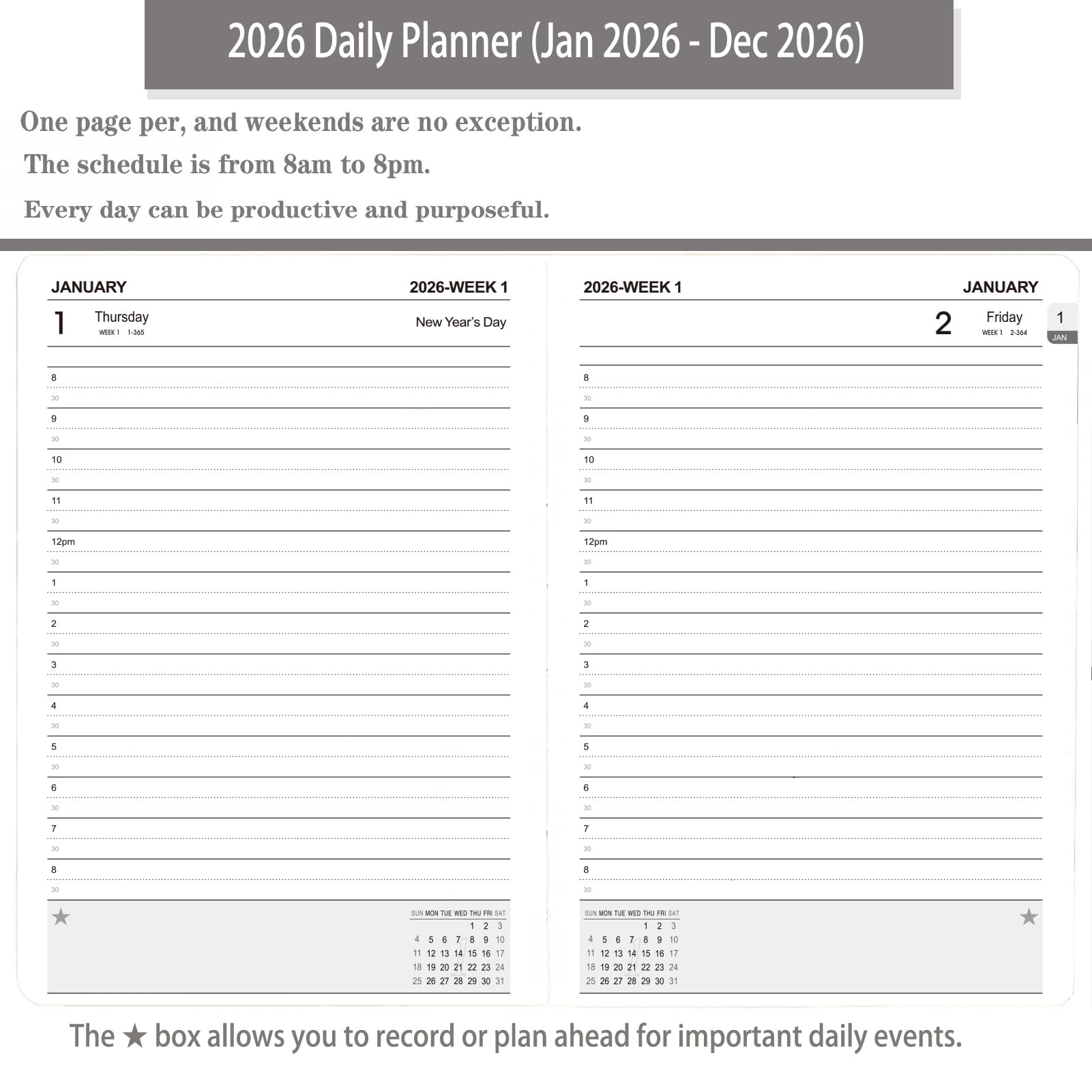 Amazon 2026 Daily Planner Calendar One Page Per Day Daily Monthly Agenda Planner With Time Slots And Monthly Tabs Jan Dec 2026 5 7 X 8 25 Appointment Book Pen Holder Leather Cover 