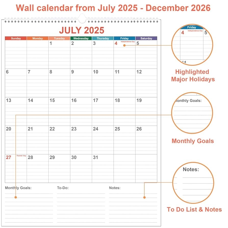 Amazon Large Calendar 2025 2026 With Spiral Bound 18 Month Big Calendar From July 2025 To December 2026 Vertical Large Monthly Planner 2025 2026 For Wall Calendario 2025 26 22 X 17 Colorful Office Products Amazon Large Calendar 2025 2026 With Spiral Bound 18 Month Big Calendar From July 2025 To December 2026 Vertical Large Monthly Planner 2025 2026 For Wall Calendario 2025 26 22 X 17 Colorful Office Products