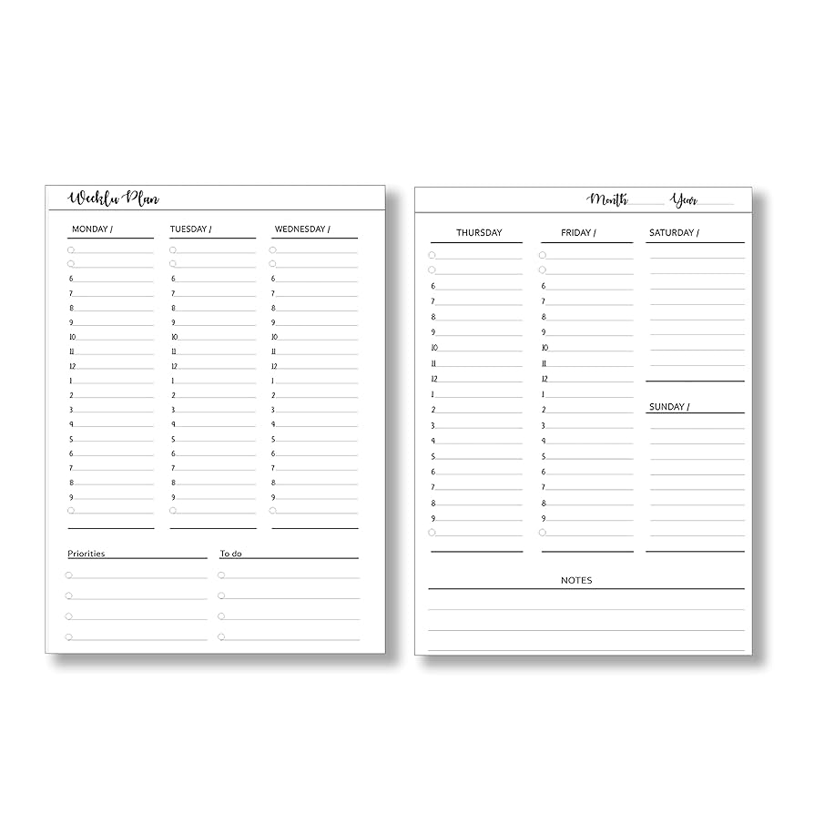 Amazon Undated Weekly Planner Inserts Calendar Refills Weekly Calendar Inserts Undated Weekly Planner For 7 8 9 11 Disc Planners 7 Disc Mini 4 5 X7 Office Products
