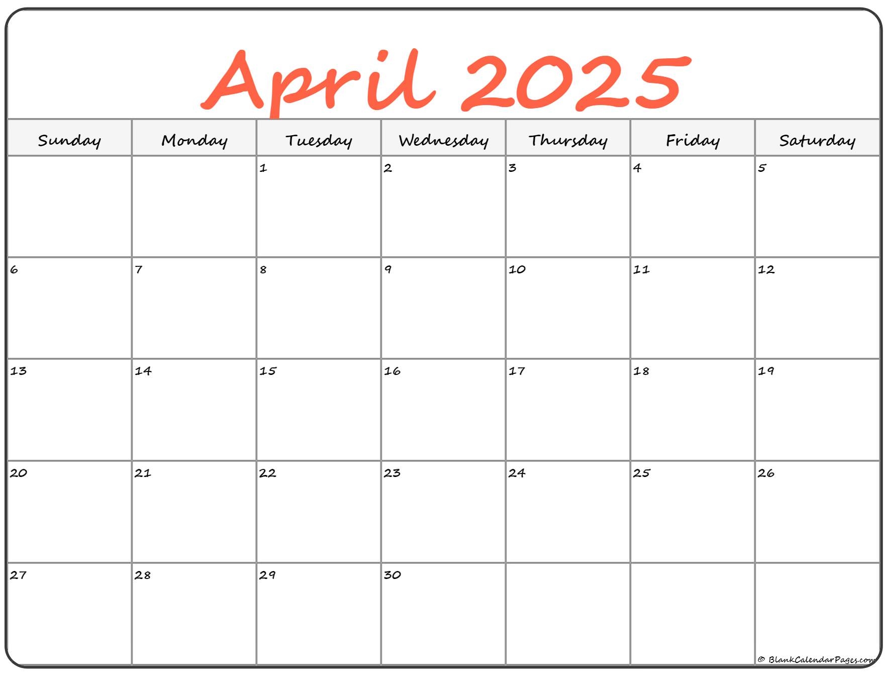 April 2025 Calendar Free Printable Calendars