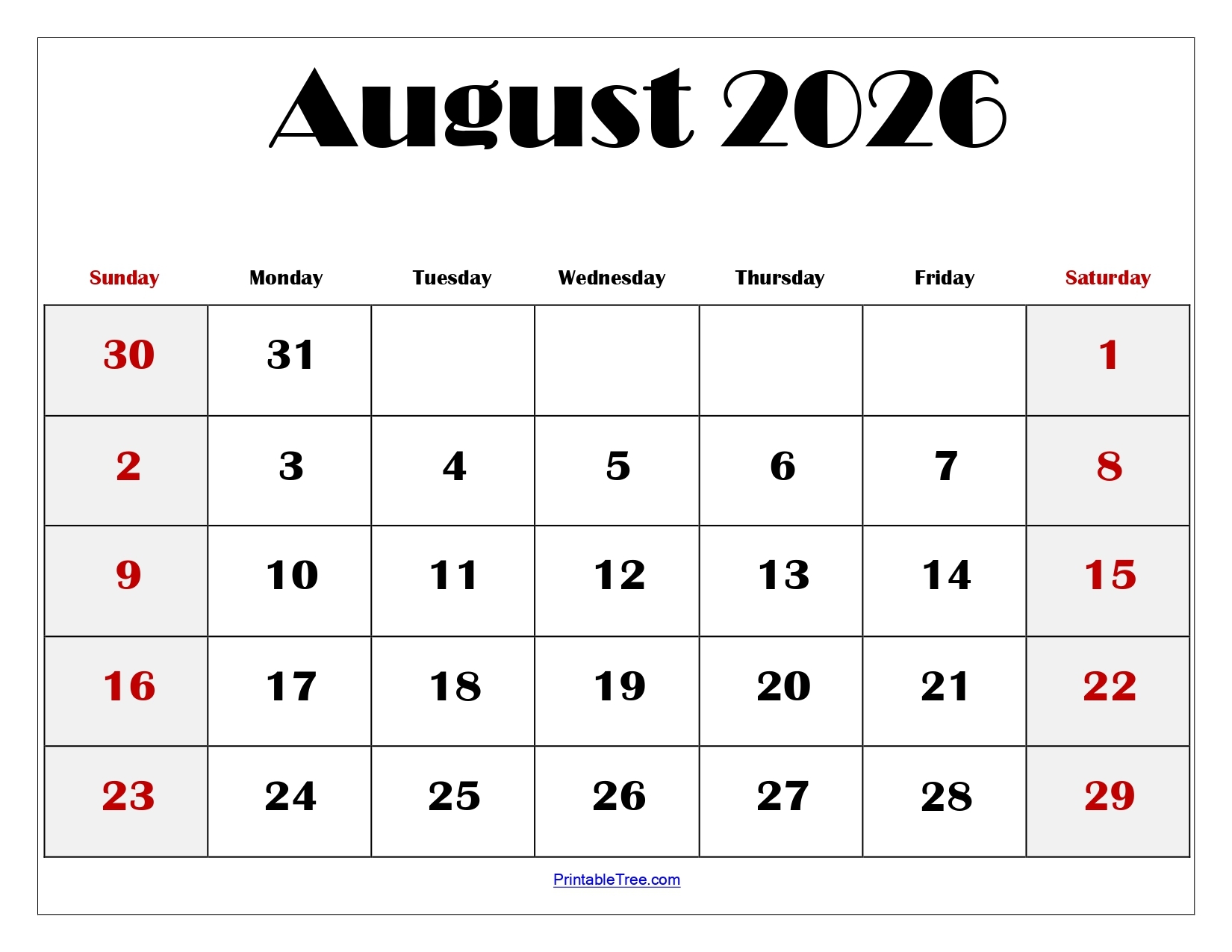 August 2026 Calendar Printable PDF With Holidays Template August 2026 Calendar Printable PDF With Holidays Template