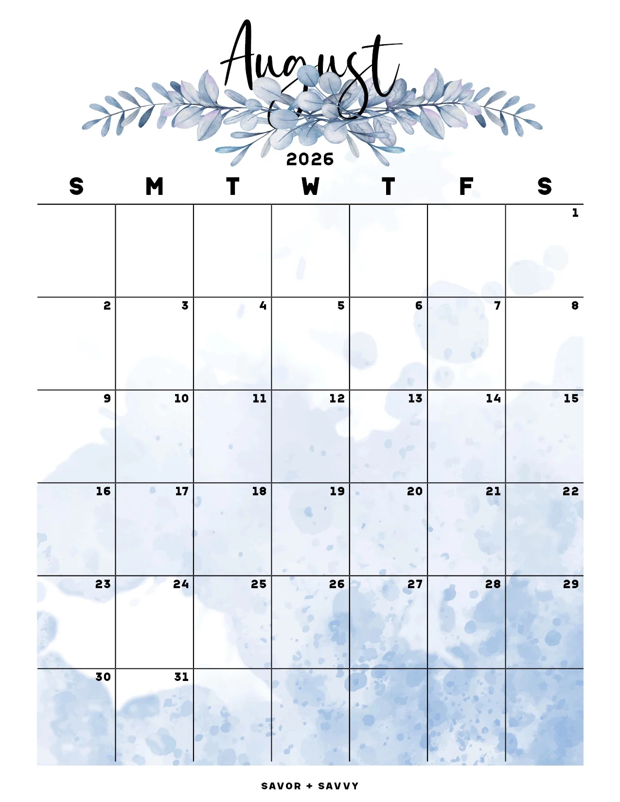 August 2026 Calendar Templates 14 Free Printables Savor Savvy August 2026 Calendar Templates 14 Free Printables Savor Savvy