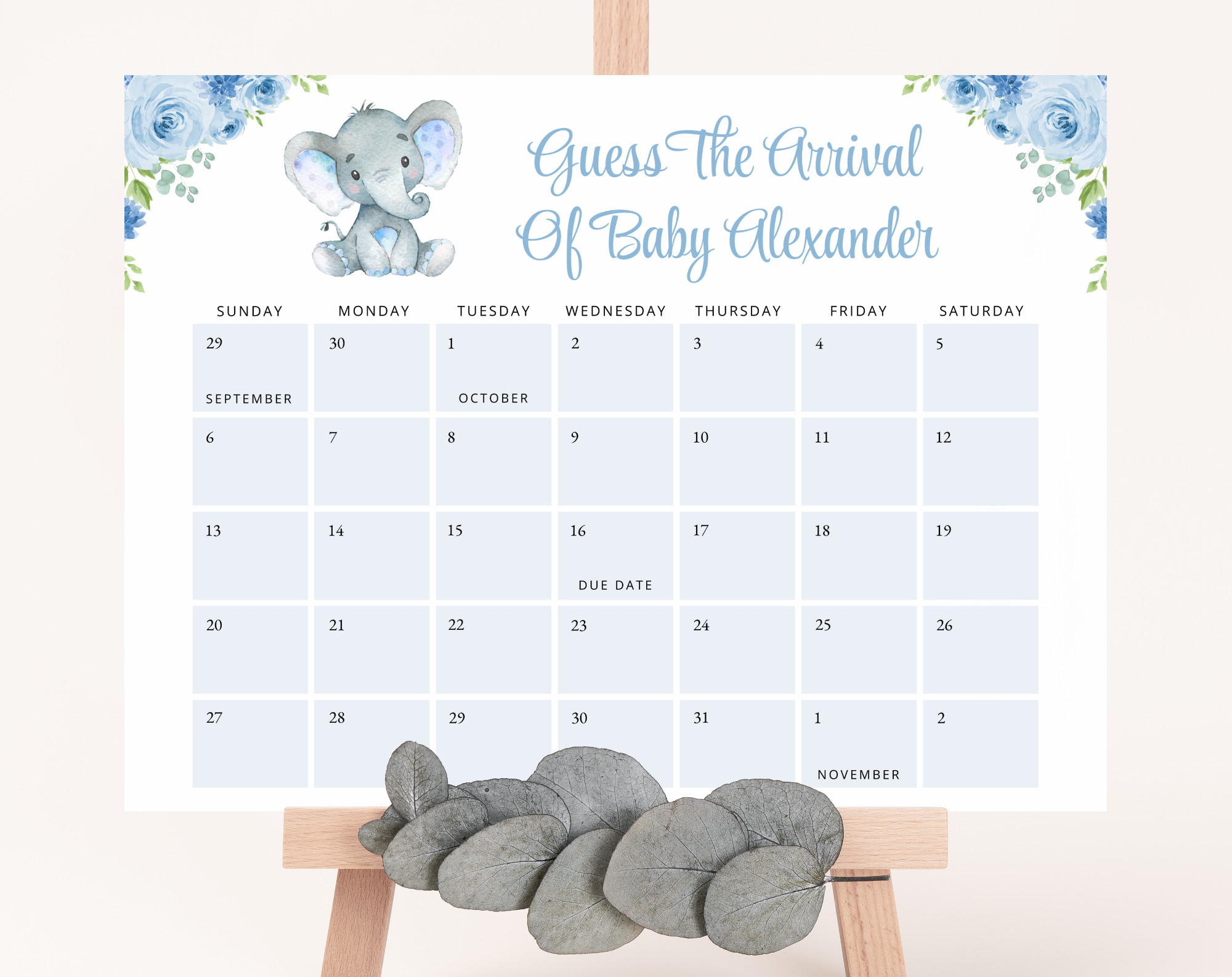 baby elephant guess the due date baby shower game