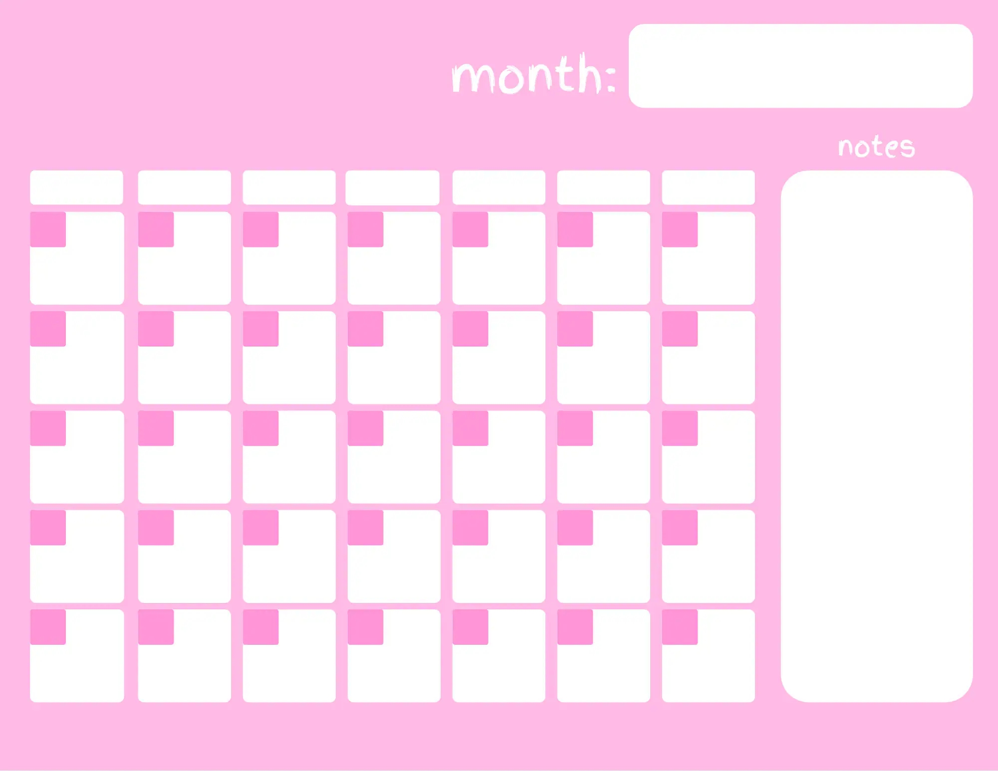 Blank Pink Printable Calendar Open Calendar Pink Calendar Etsy UK
