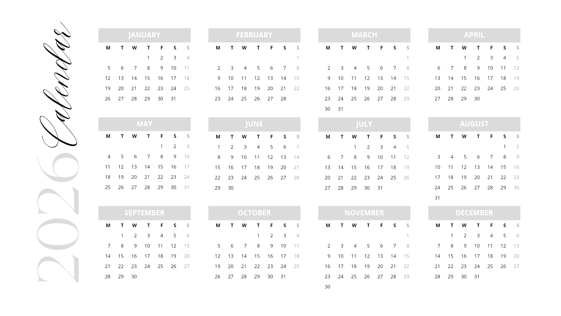 Monthly Calendar 2025-2026 Printable