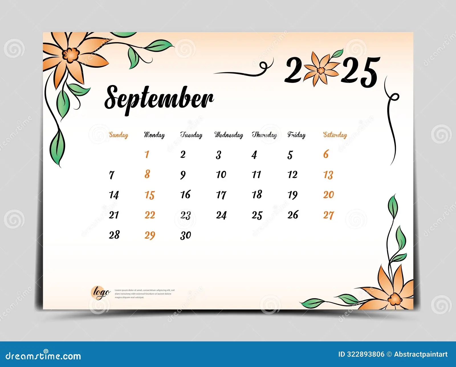 Calendar 2025 Template On Flowers Background September 2025 Template Monthly Calendar Planner Artwork Desk Calendar 2025 Stock Vector Illustration Of Holiday Organizer 322893806