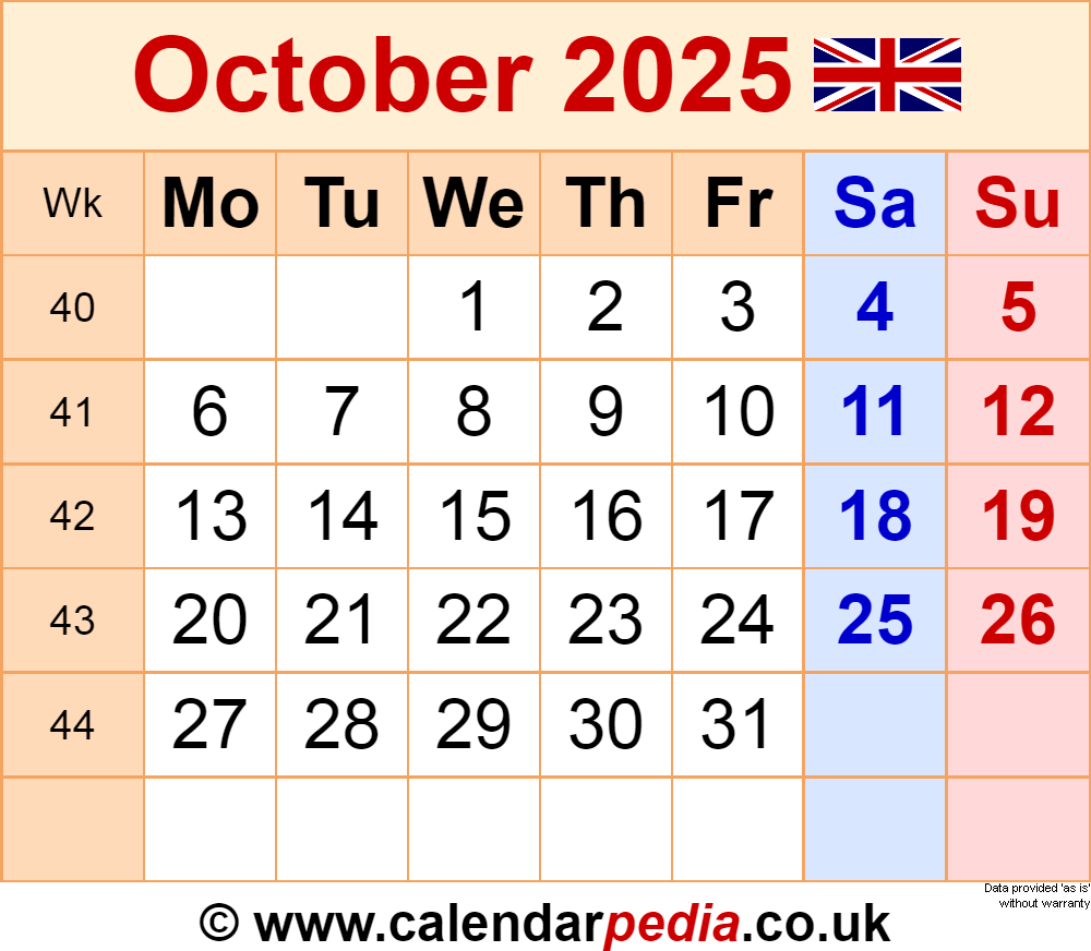 Calendar October 2025 UK With PDF Excel And Word Templates Calendar October 2025 UK With PDF Excel And Word Templates