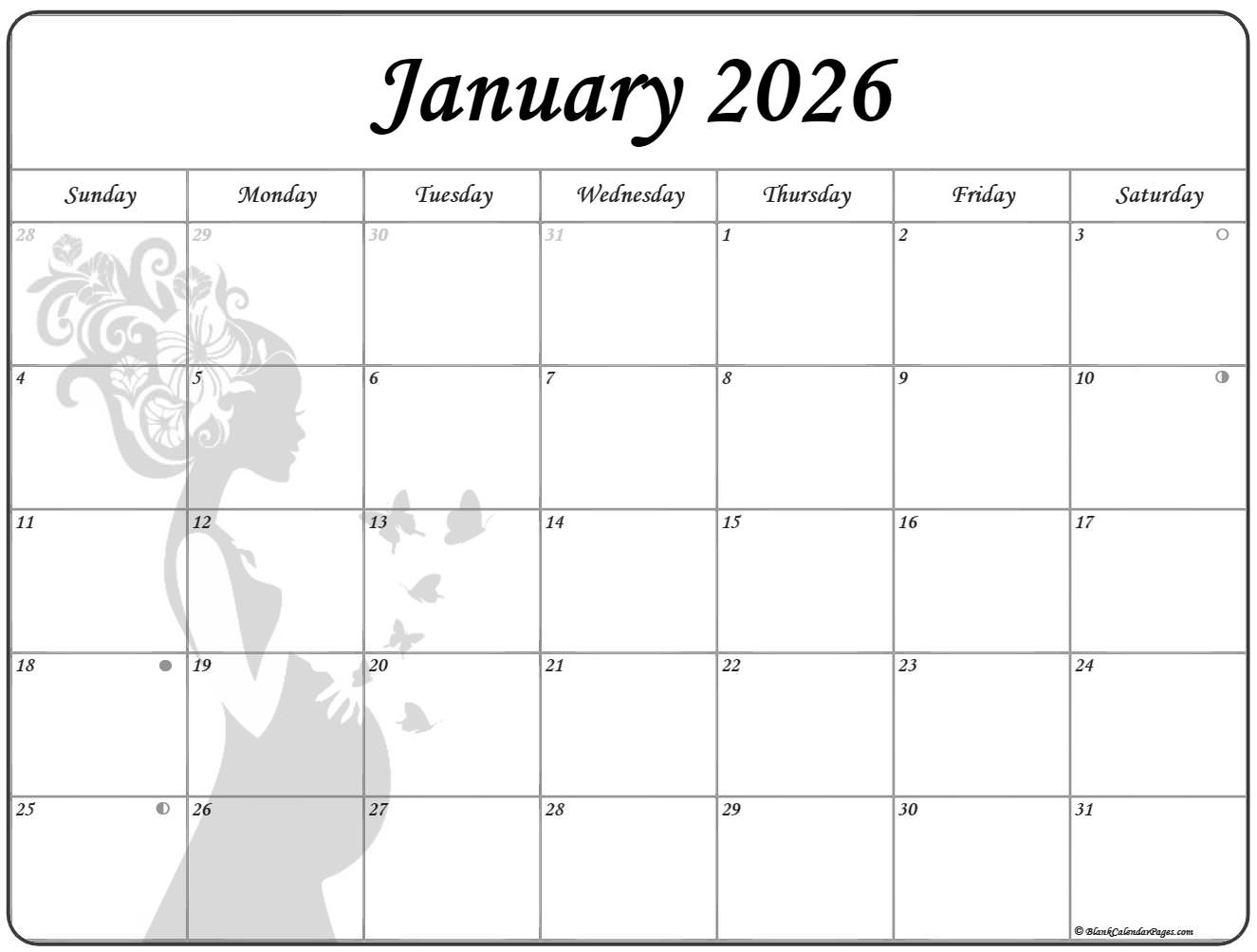 Jan 2026 Calendar Printable