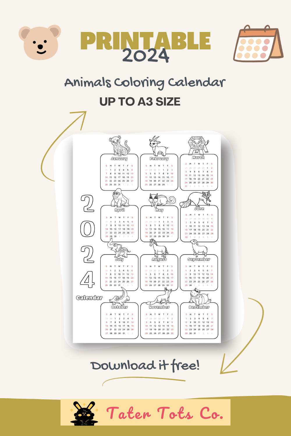 Colorful Adventures Free Printable 2024 Calendar For Kids And The Benefits For Young Minds Tater Tots Co 