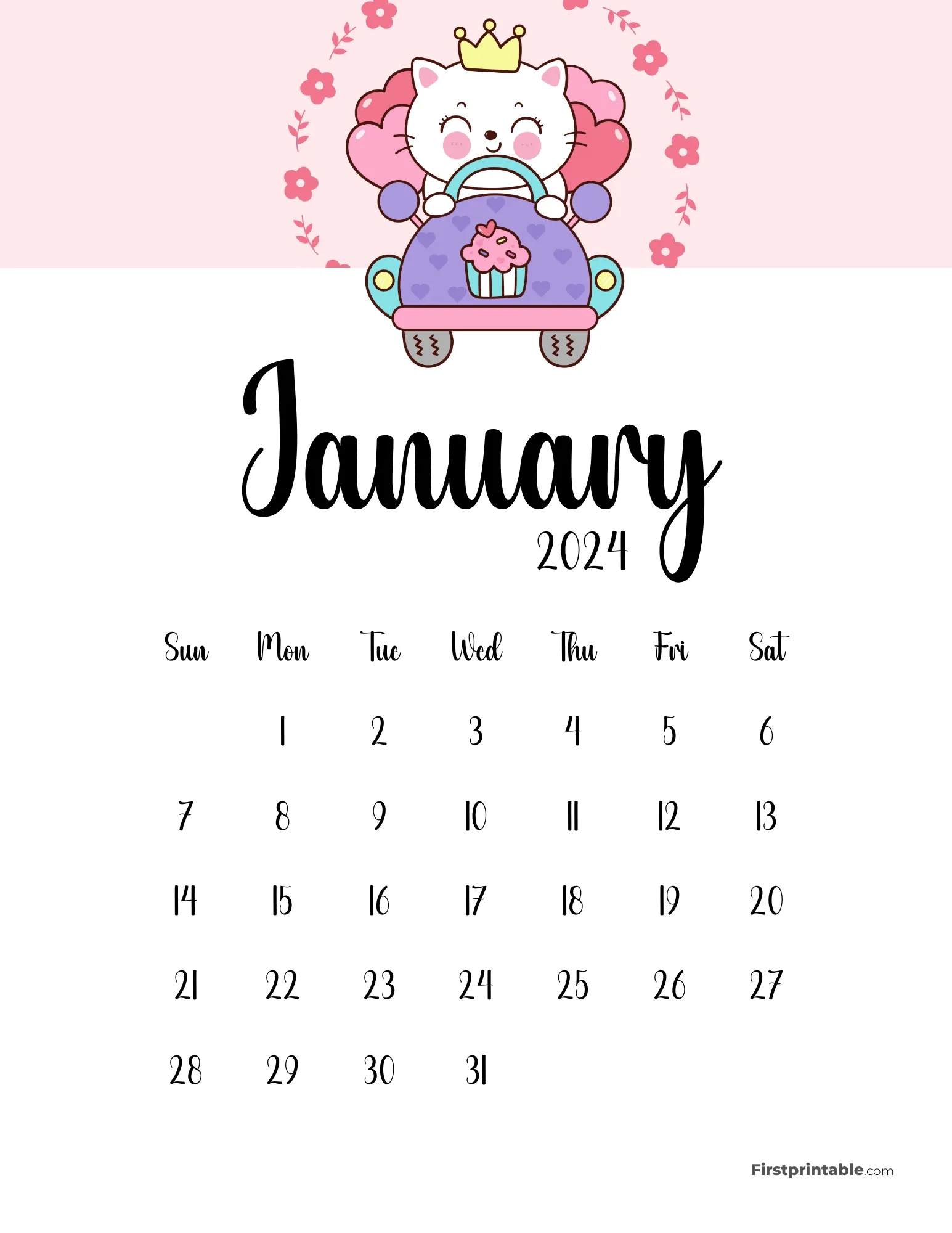 Cute Calendar 2024 Printable For Cat Lovers