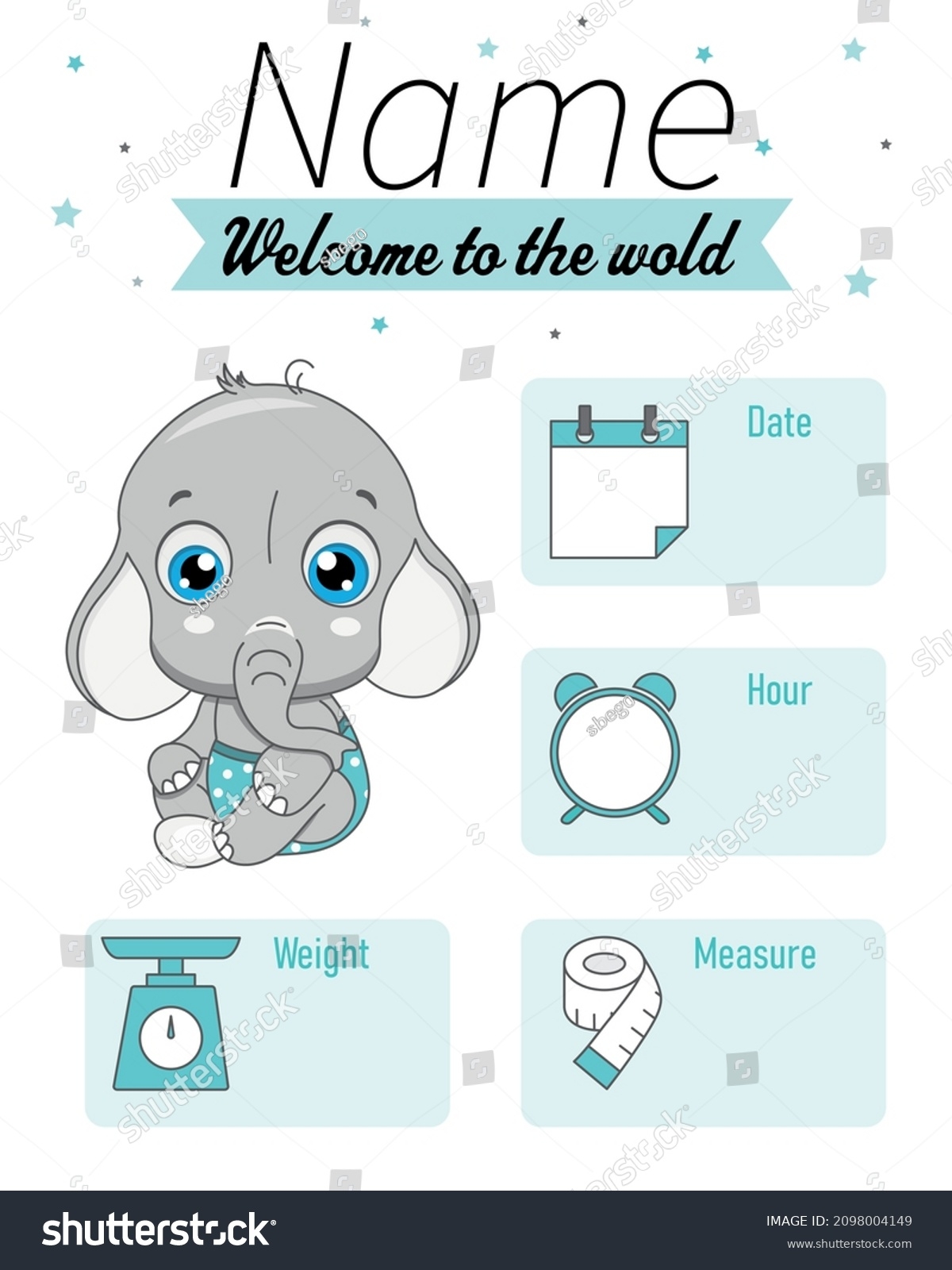 cute elephant baby birth print baby stock vector royalty free 2098004149 shutterstock