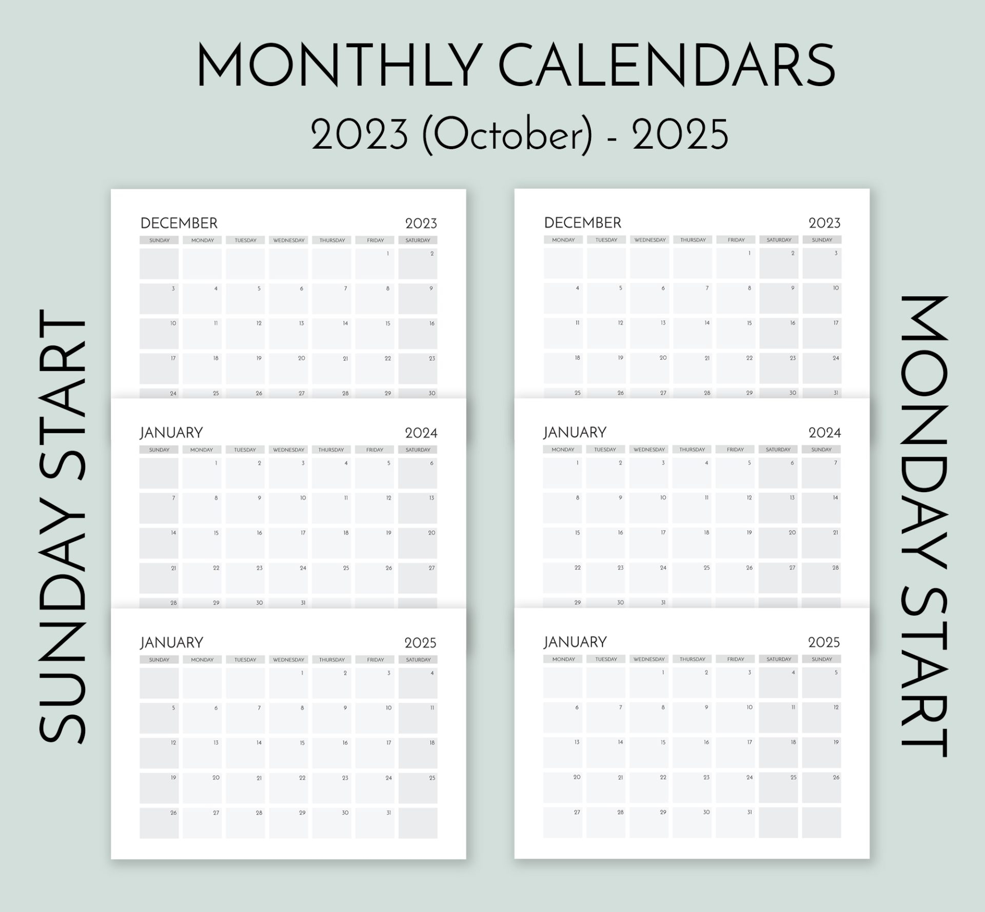 A5 Monthly Calendar 2025 Printable