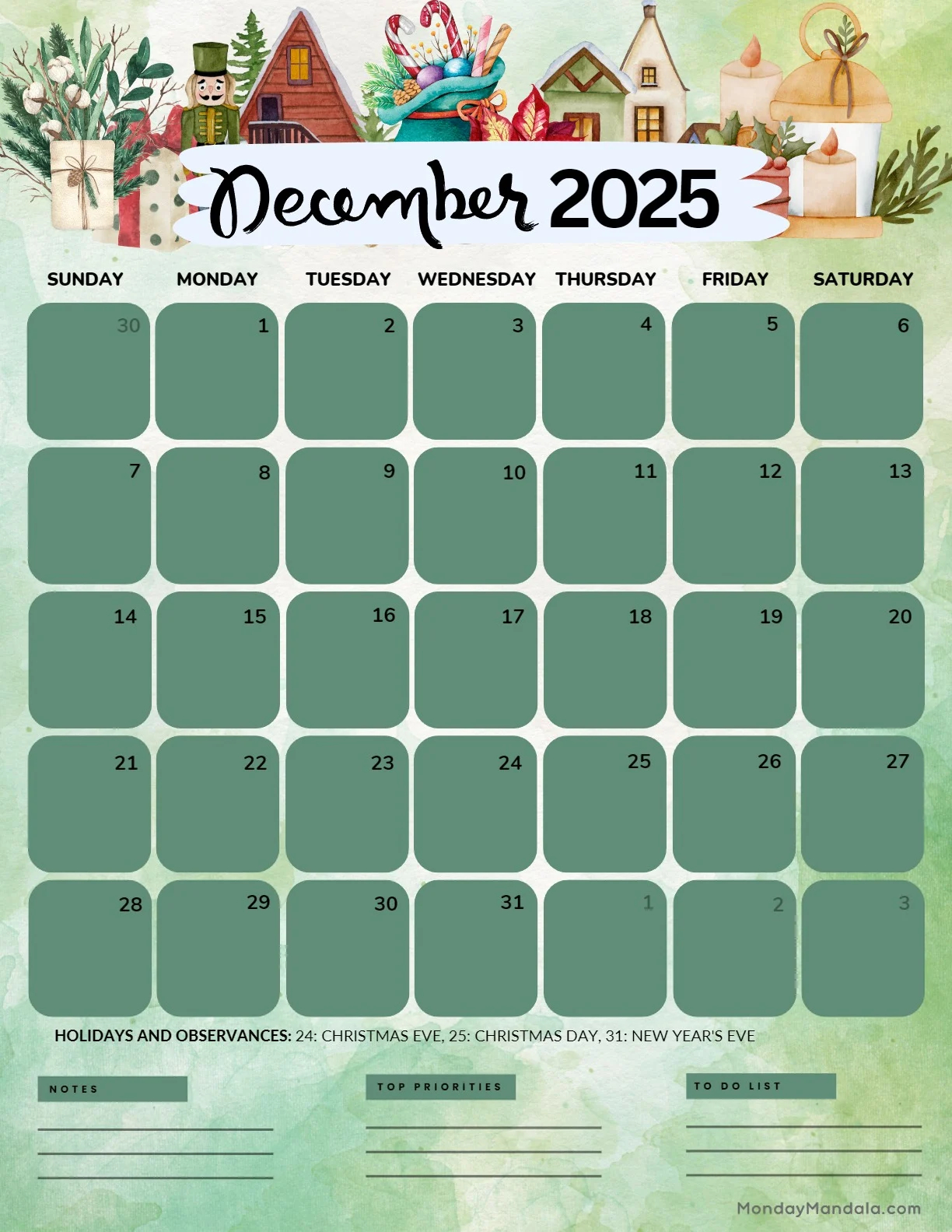 December 2025 Printable Calendar