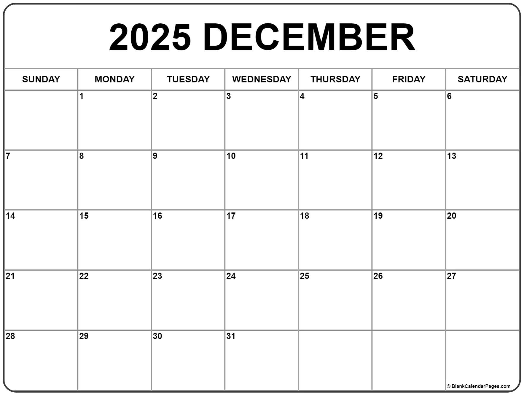 Free Printable Calendar December 2025