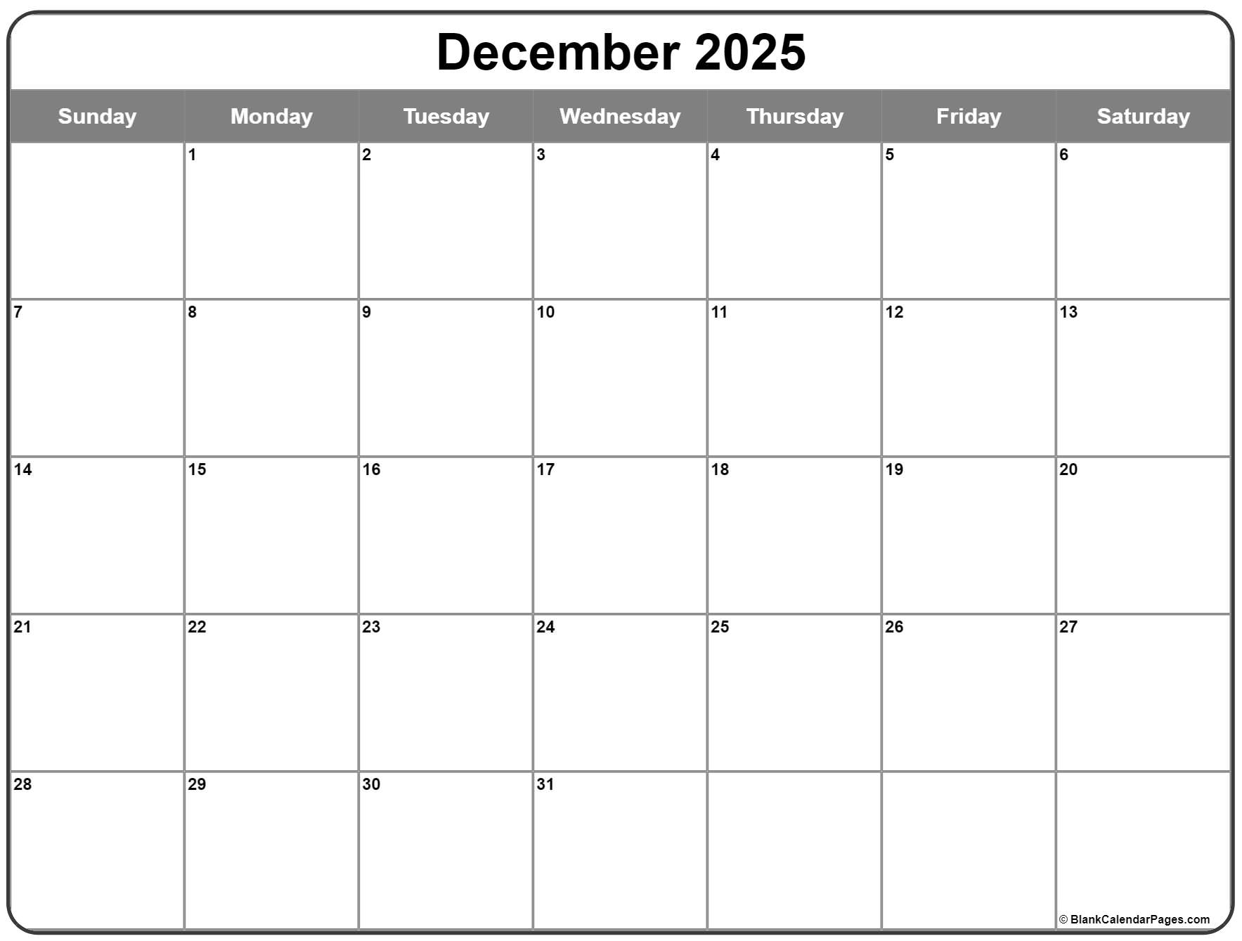 December 2025 Calendar Free Printable Calendars December 2025 Calendar Free Printable Calendars