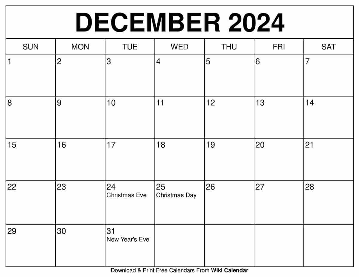 Free Printable Calendar December