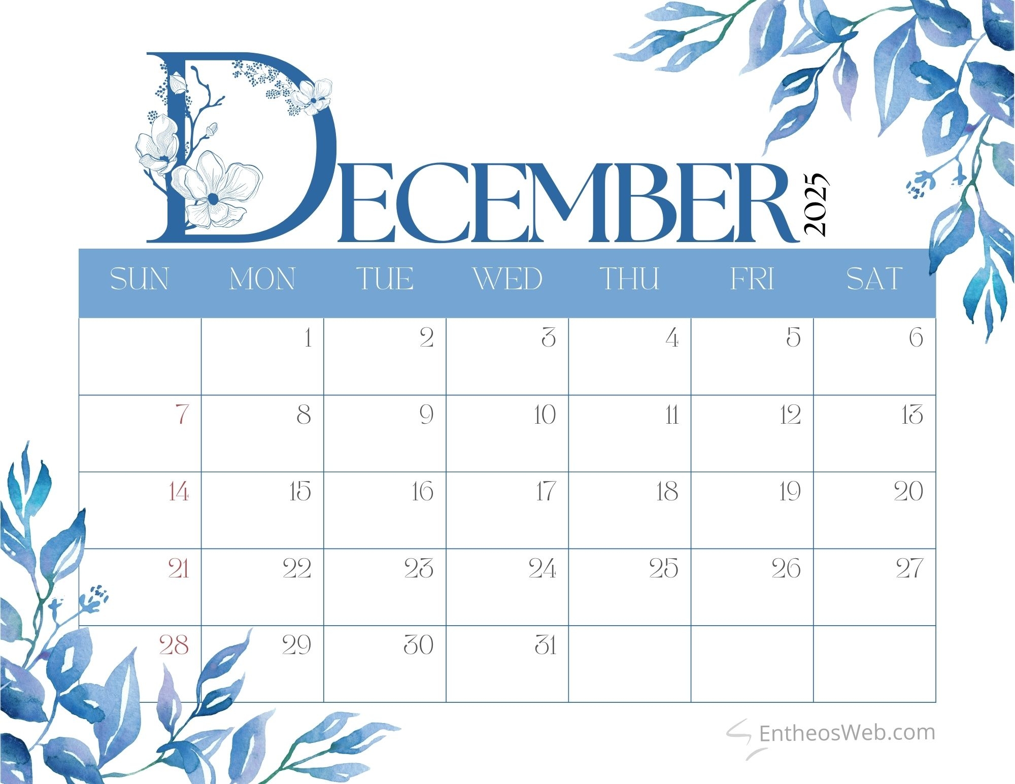 December 2025 Calendar Printables EntheosWeb December 2025 Calendar Printables EntheosWeb