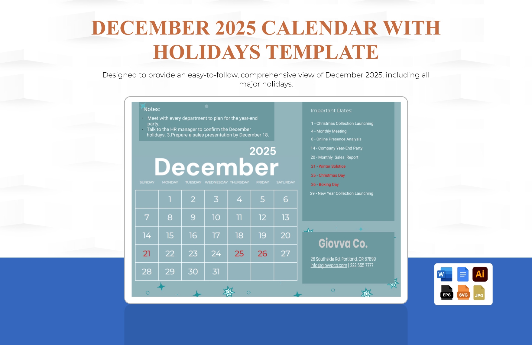 December 2025 Printable Calendar Word