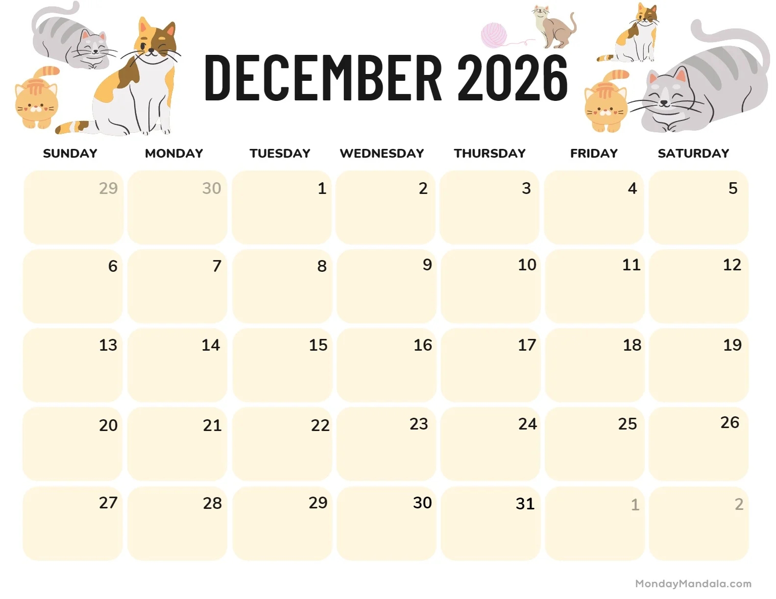 December 2026 Calendars 52 Free PDF Printables 
